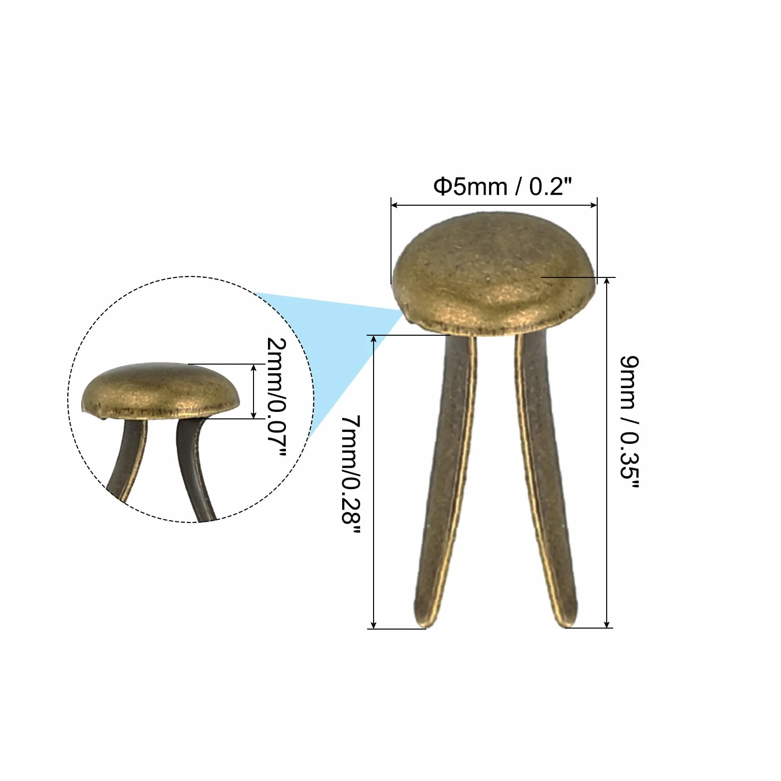 PATIKIL Fermacarte in Ottone Carta Spaccata Mini Chiodi Metallici Tondi Placcati per Artigianato Scrapbooking, Bronzo, 5 x 9 mm