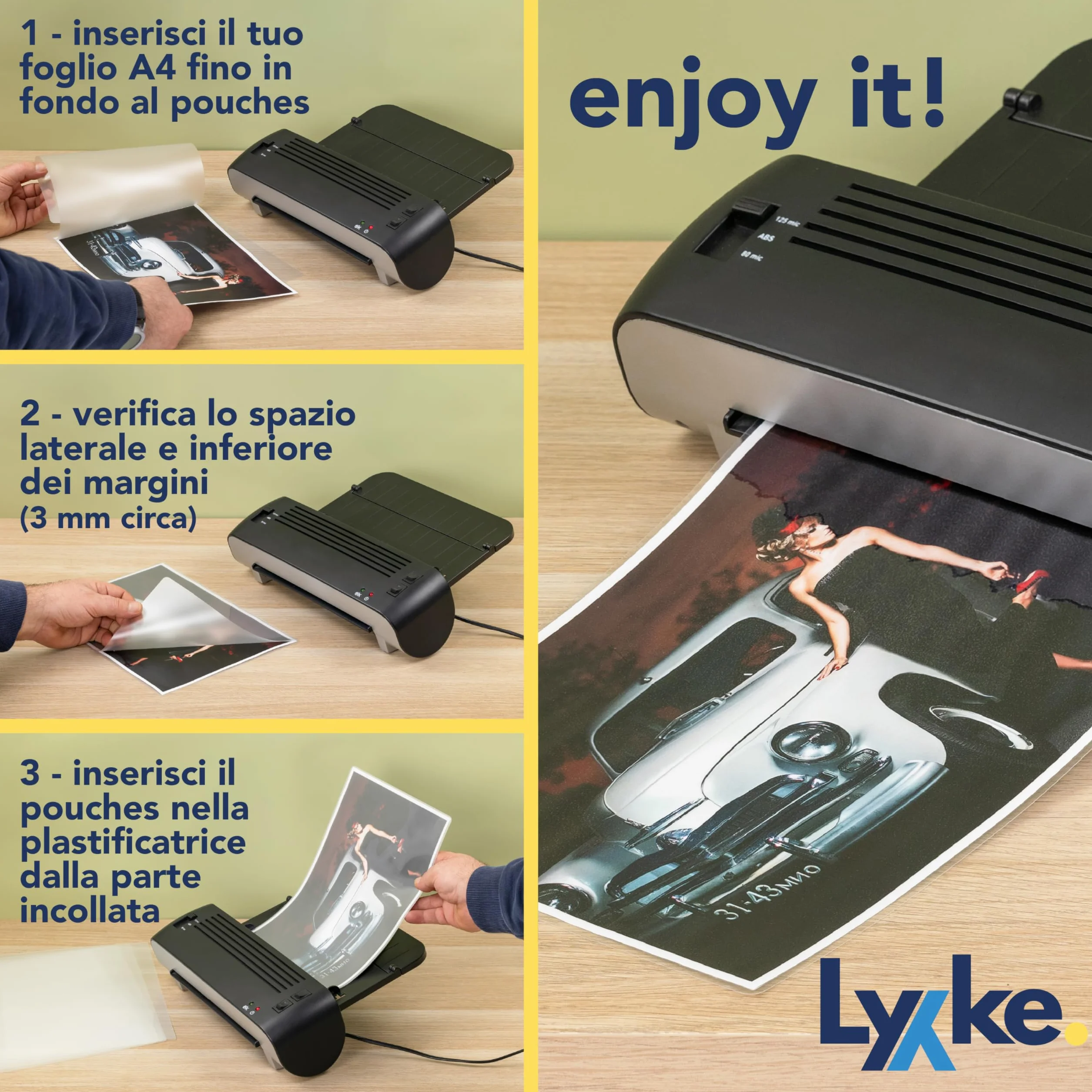Fogli Plastificatrice A4 100 pz 2x100 micron Lucidi Premium Anti-inceppamento Trasparenti per Foto Documenti