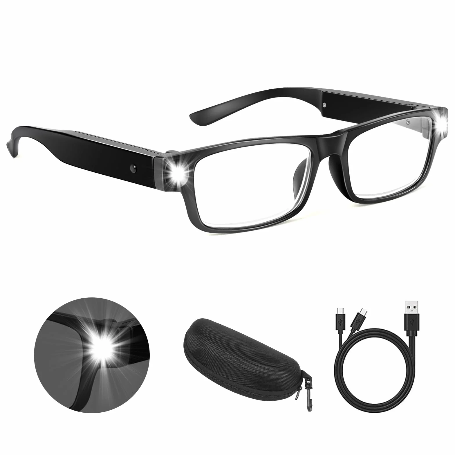 Occhiali di Ingrandimento con Luce LED Ricaricabili USB 300% a Mani Libere per Lettura Hobby