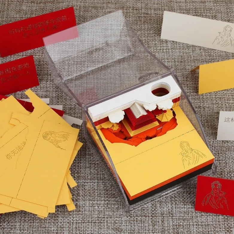 3D Memo pad, Carta Arte Note Adesive Modello Di Costruzione Di Sculture In Carta Fai-Da-Te Adatto per Decorazioni Domestiche con Scatola Di Visualizzazione In Acrilico Trasparente