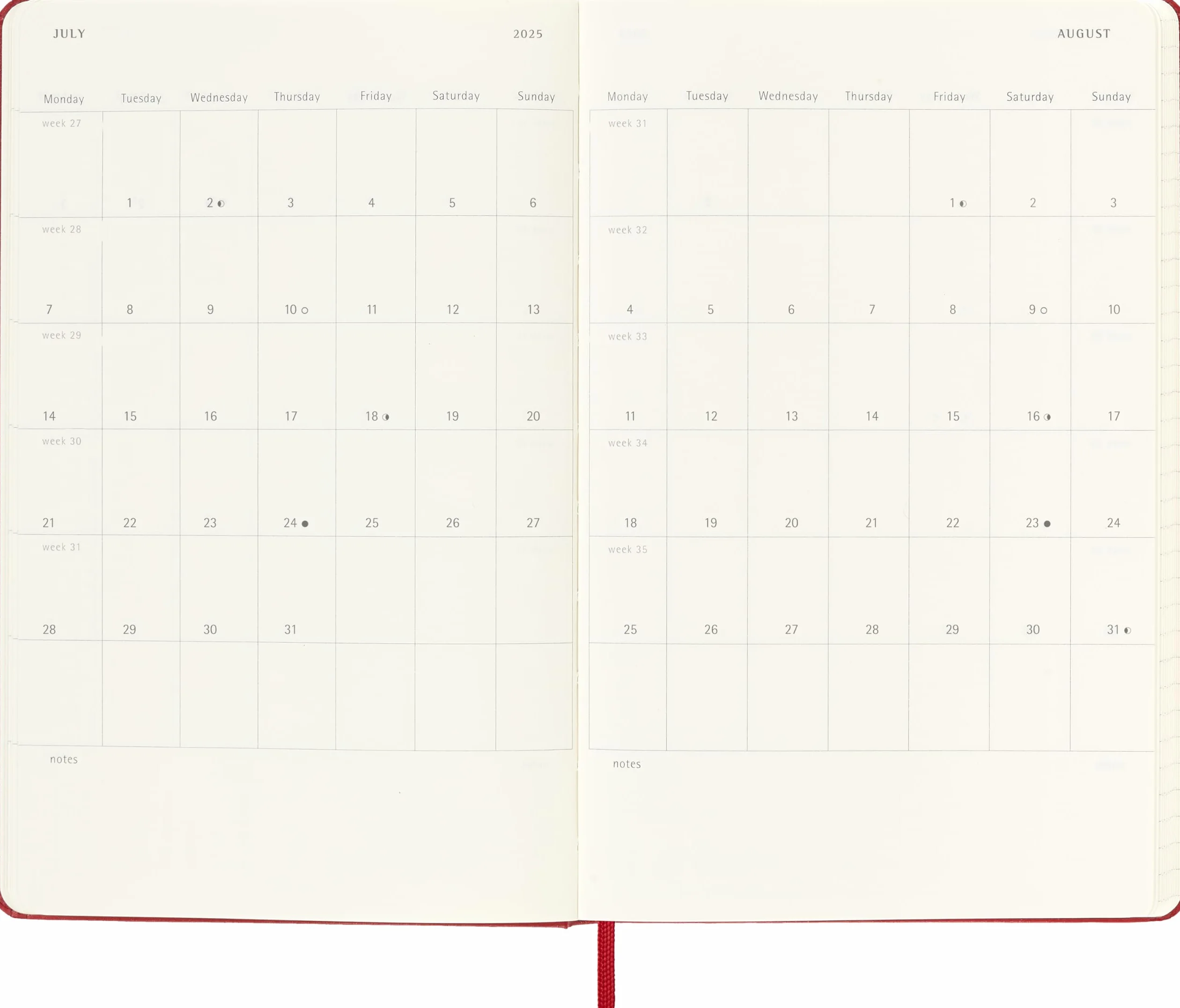 Moleskine Weekly Planner 2024-2025, Agenda Settimanale 18 Mesi 2025 Con Spazio Per Note, Con Copertina Rigida e Chiusura Elastica, Formato Large 13 x 21 cm, Colore Rosso Scarlatto