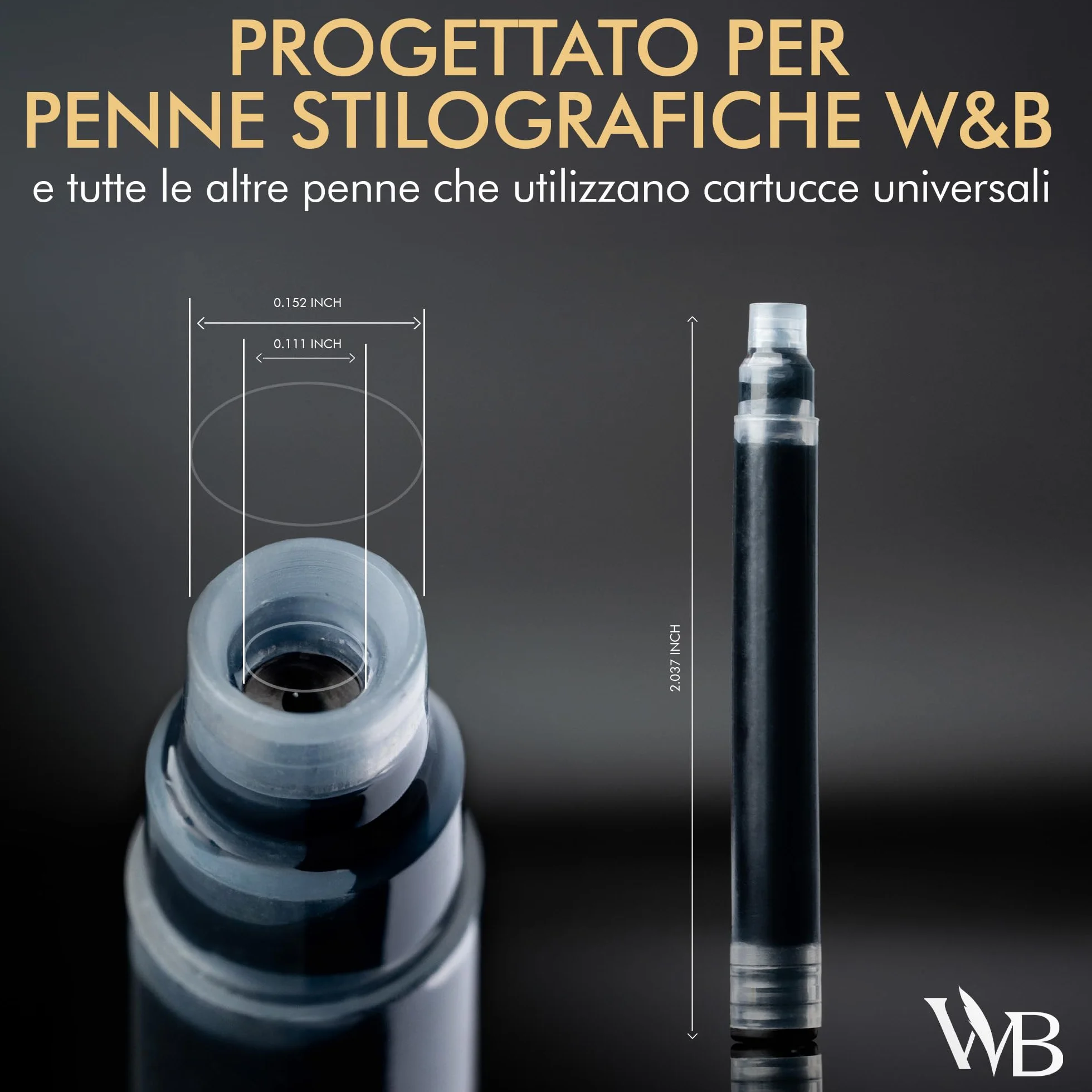 Wordsworth & Black Ricariche Inchiostro Penna Stilografica 24 Cartucce Giallo Standard Internazionali 1,5" 0,24"