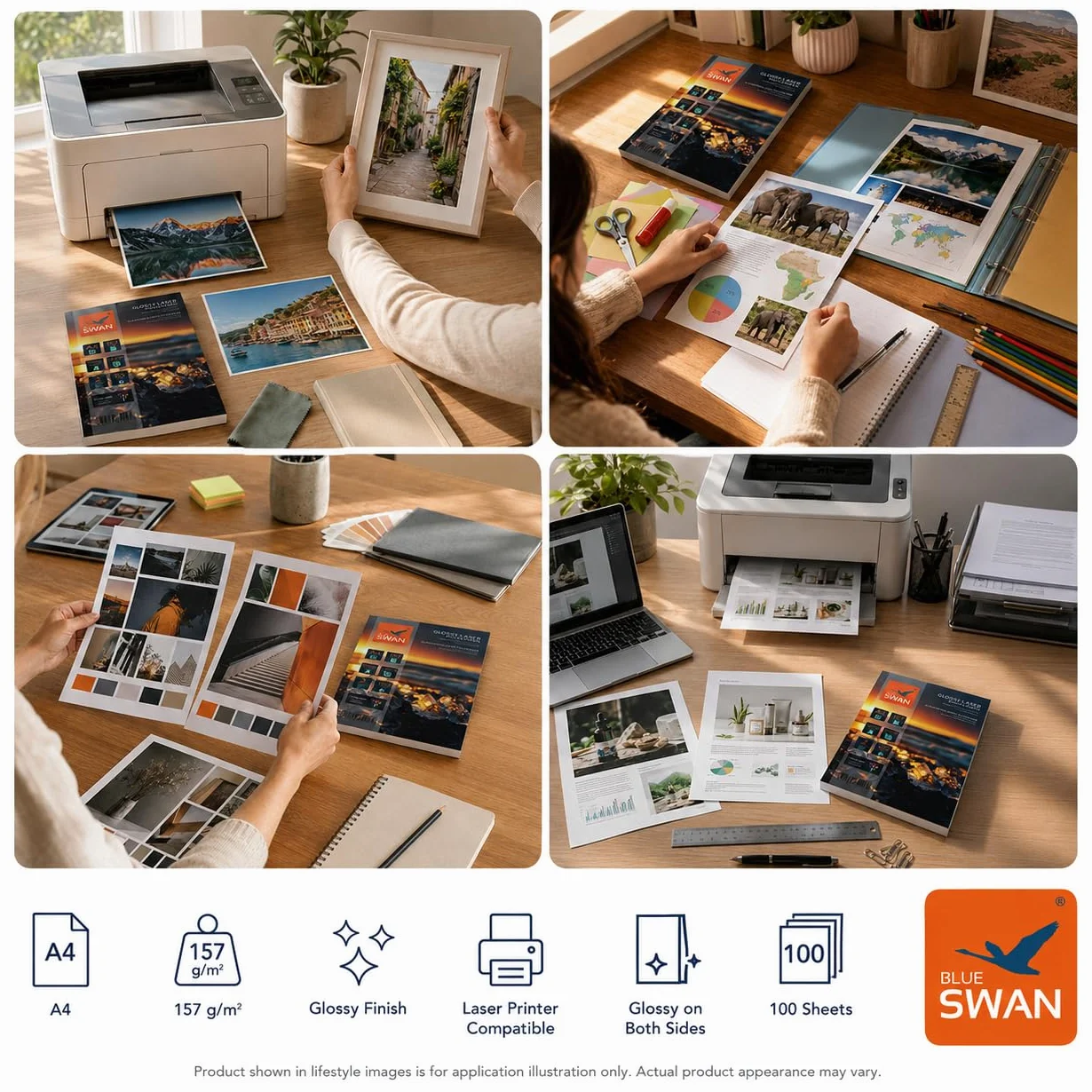 BLUE SWAN Carta Lucida A4 157 g/m² 100 Fogli per Stampanti Laser Doppio Lato Lucido