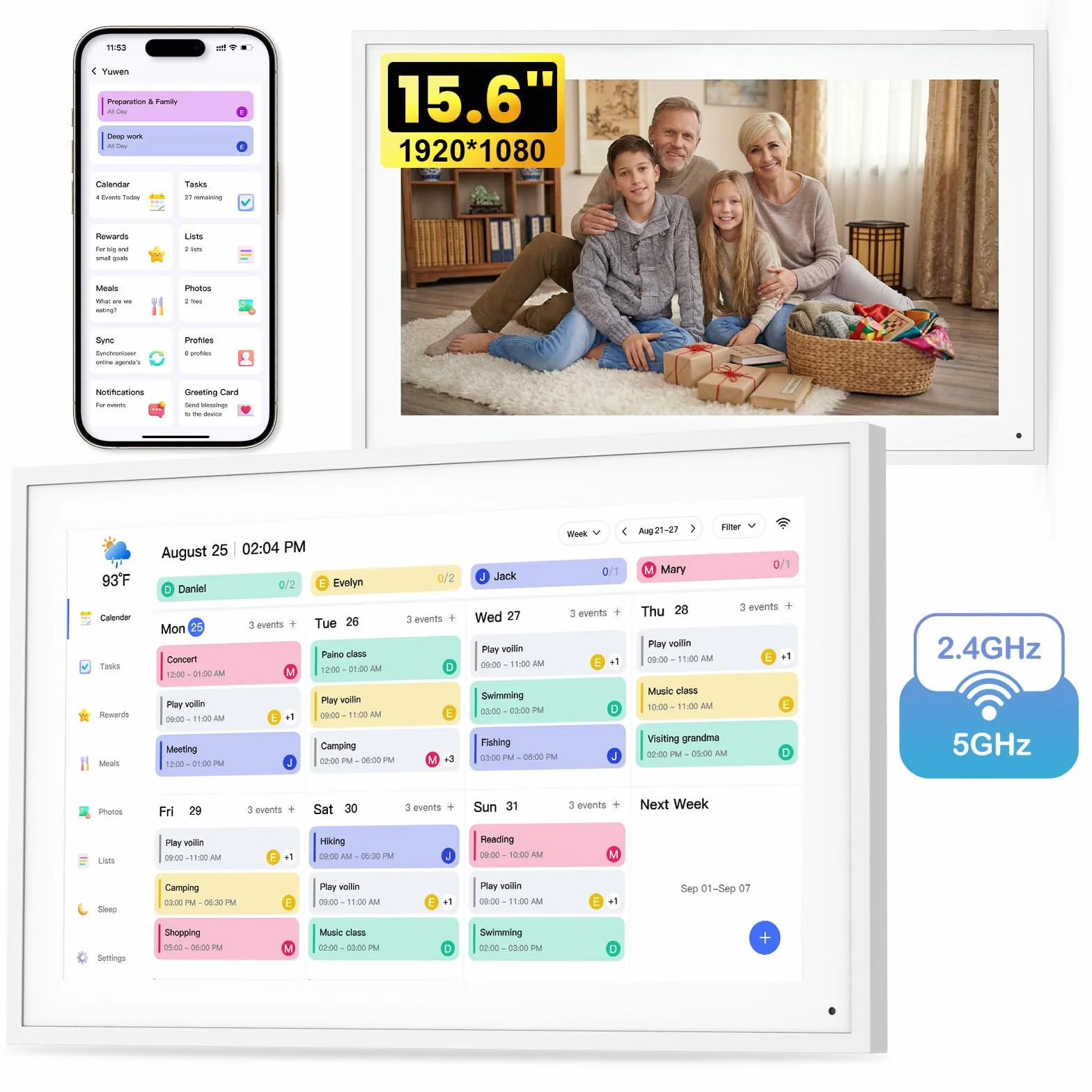 NEWYES 2026 Calendario Digitale da Parete 15,6", Agenda familiare interattiva con touchscreen, Organizzatore e Planner Familiare con Display IPS Full HD 1920×1080, Ideale per Regali e la Casa
