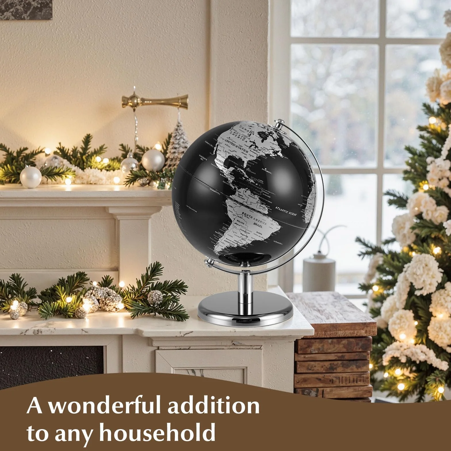 LIFEZEAL Globo antico da 20 cm, con base in metallo argentato, sfera del mondo per studenti e adulti, decorazione per aule, casa, ufficio (argento)