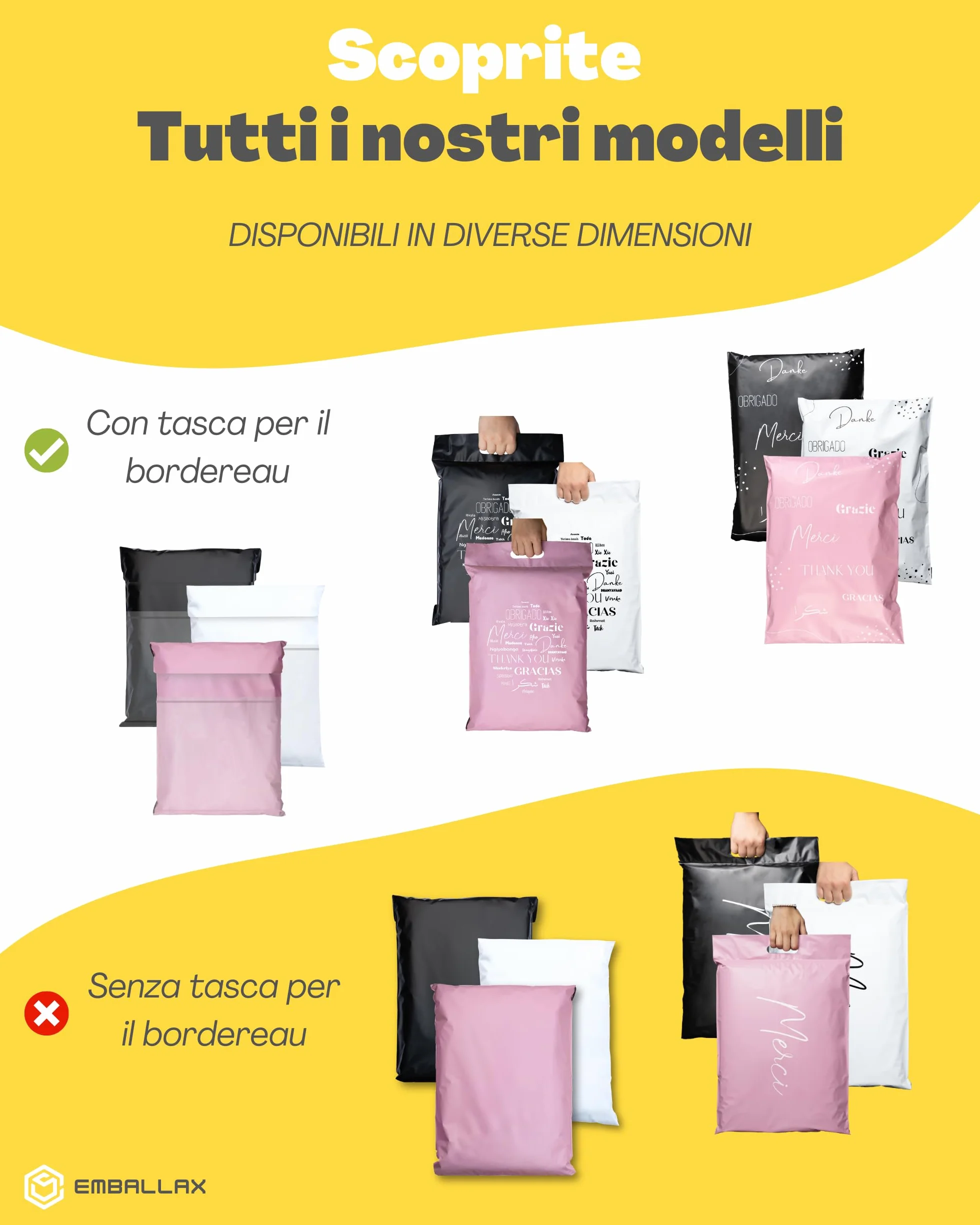 EMBALLAX Sacchetti Spedizione in Plastica 30 Buste NON TRANSPARENTI ULTRA-RESISTENTI Taglie S/M/L