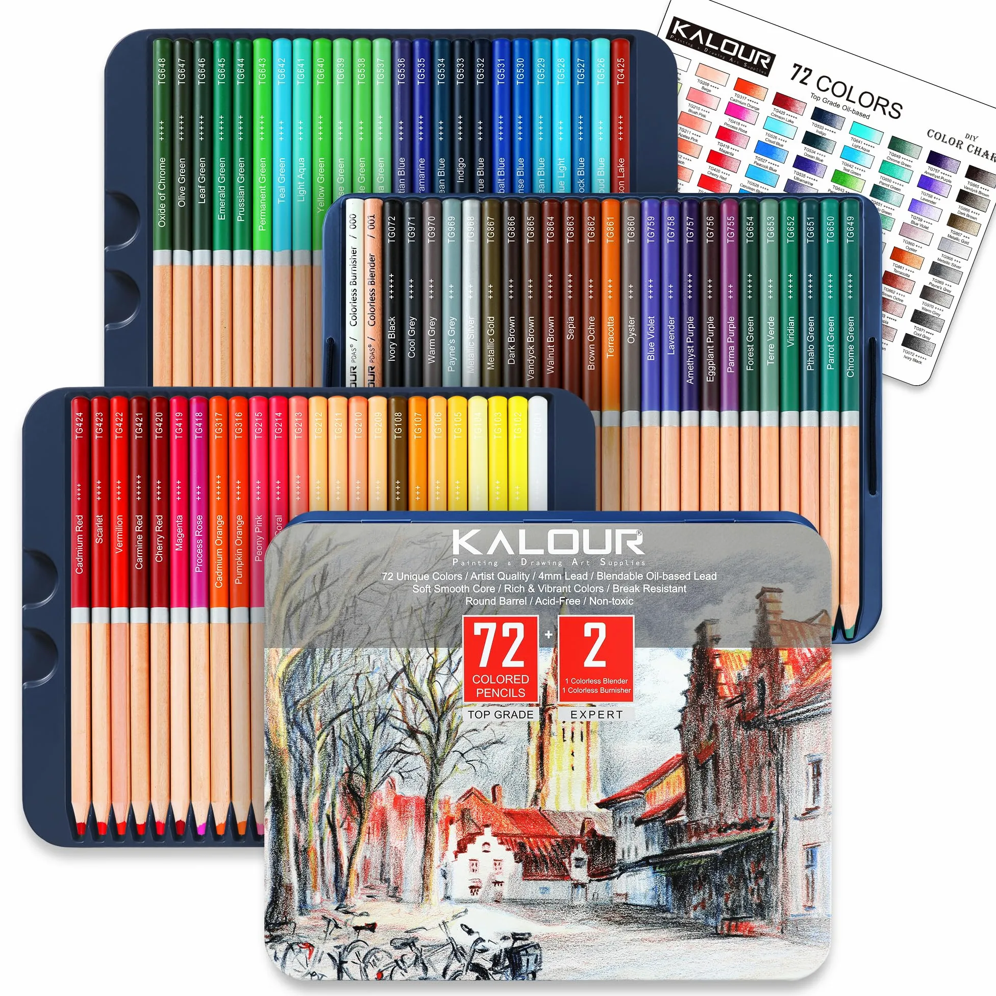 KALOUR 72 matite colorate professionali per colorare, a base di olio, nucleo morbido, ideali per artisti e principianti