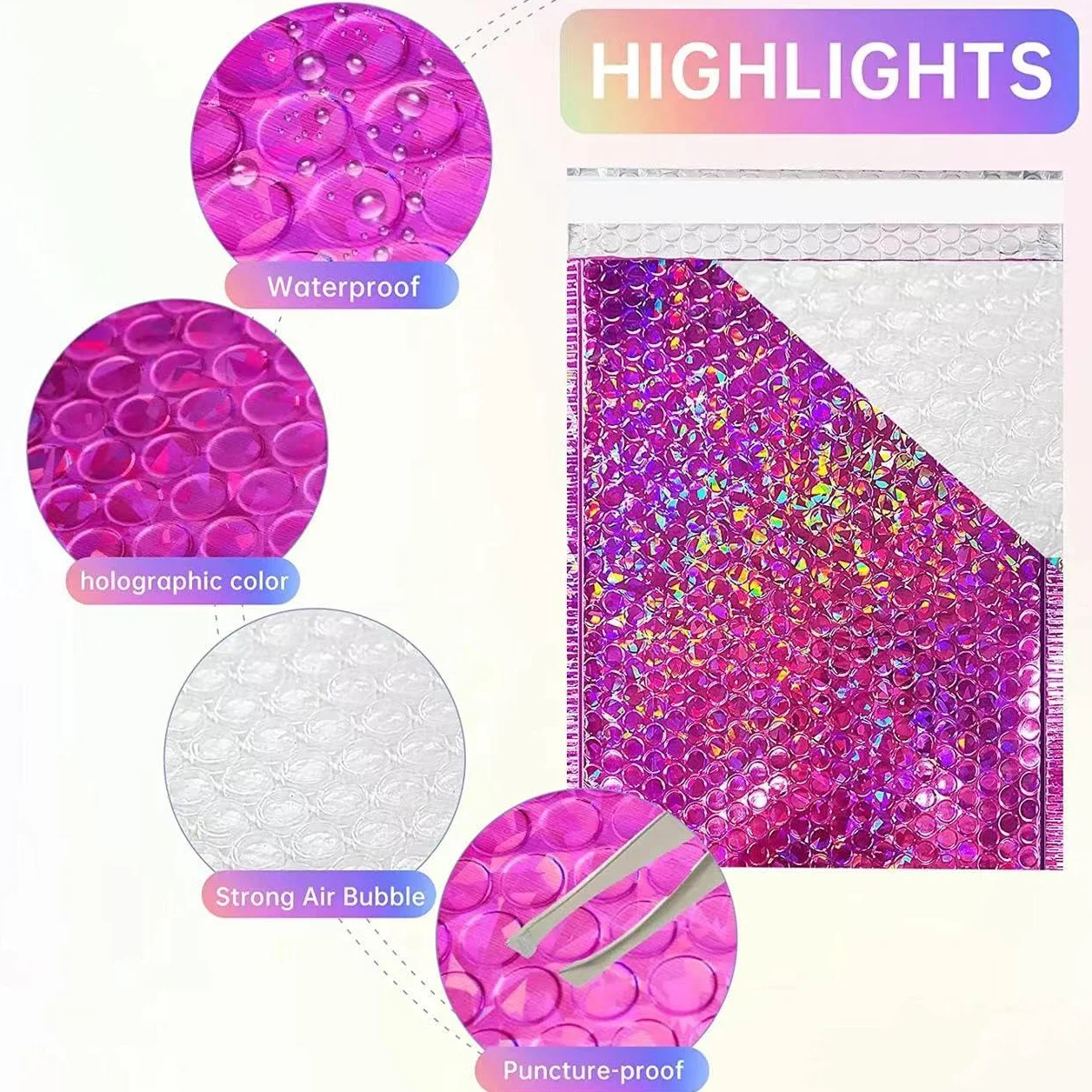 Sacchetti per Spedizioni in Plastica Buste postali in Argento Laser da 50 Pezzi Buste for corriere Impermeabili Buste Imbottite a Bolle d'Aria Borsa for imballaggio for la spedizione (Color : Silver