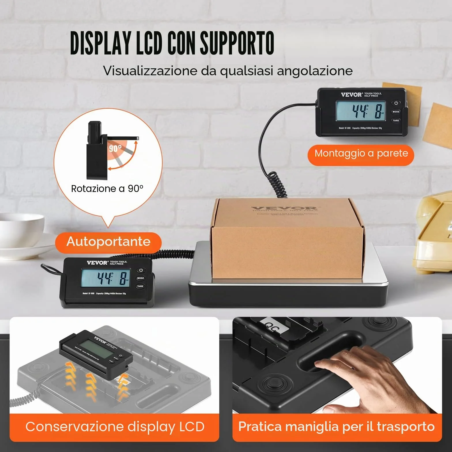 VEVOR Bilancia Digitale Pesa Pacchi Postali Commerciale ABS, 150 g-200 kg, 309 x 262 x 45 mm, Schermo LCD Tara