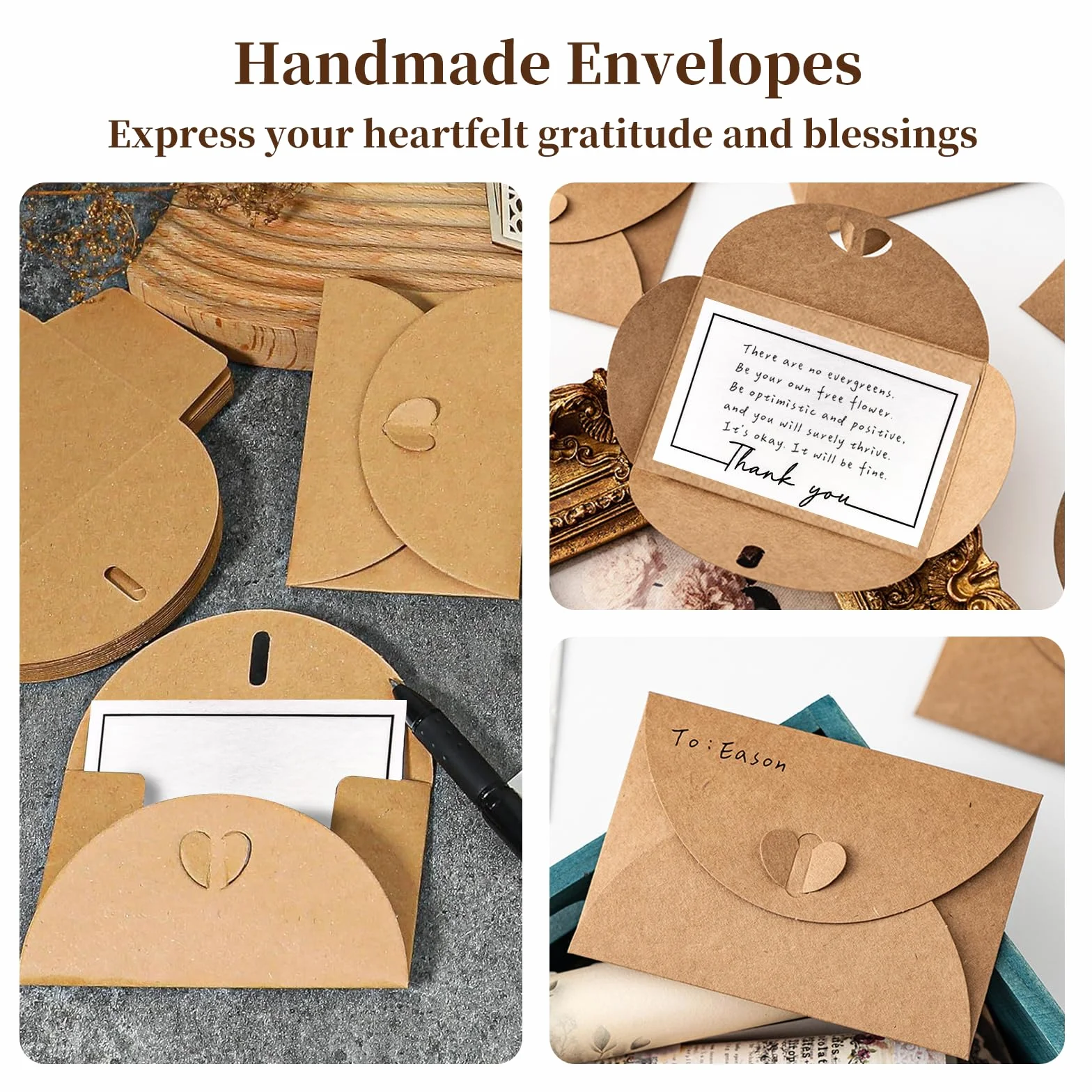 Buste in Carta Kraft 10x6 cm Fatte a Mano con Chiusura a Cuore per Natale San Valentino Matrimonio