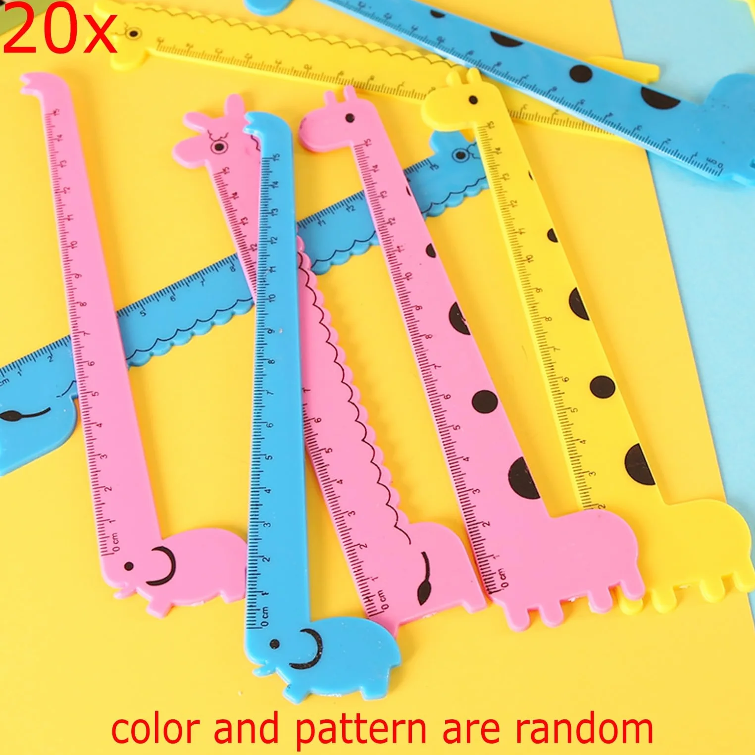 Zestaw 20 righelli a forma di giraffa 15 cm plastica per bambini