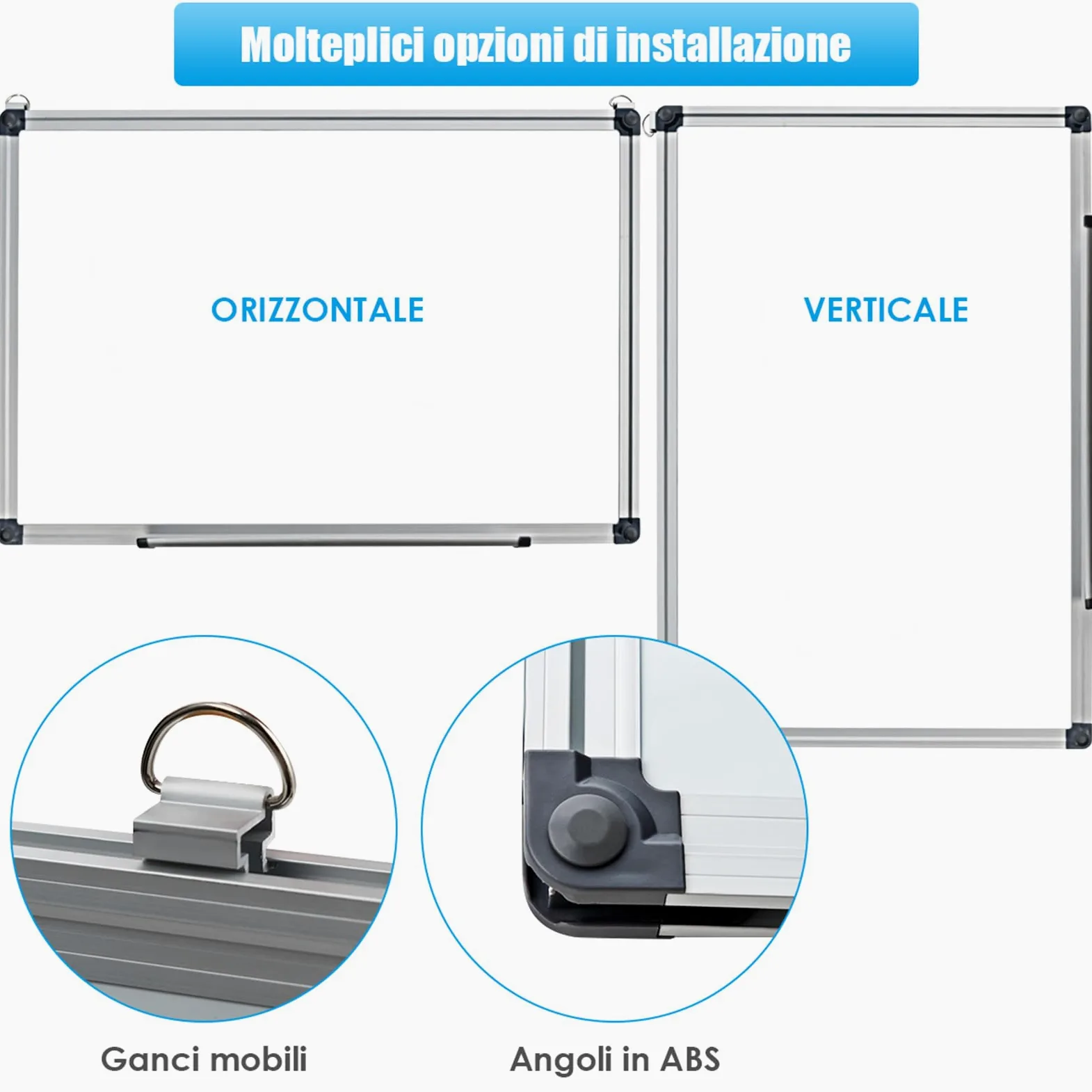 COSTWAY Lavagna Magnetica Bianca, Lavagna Cancellabile con Cornice in Alluminio per Scuola Casa Ufficio, Vari Dimensioni Disponibili (60 x 40 cm)