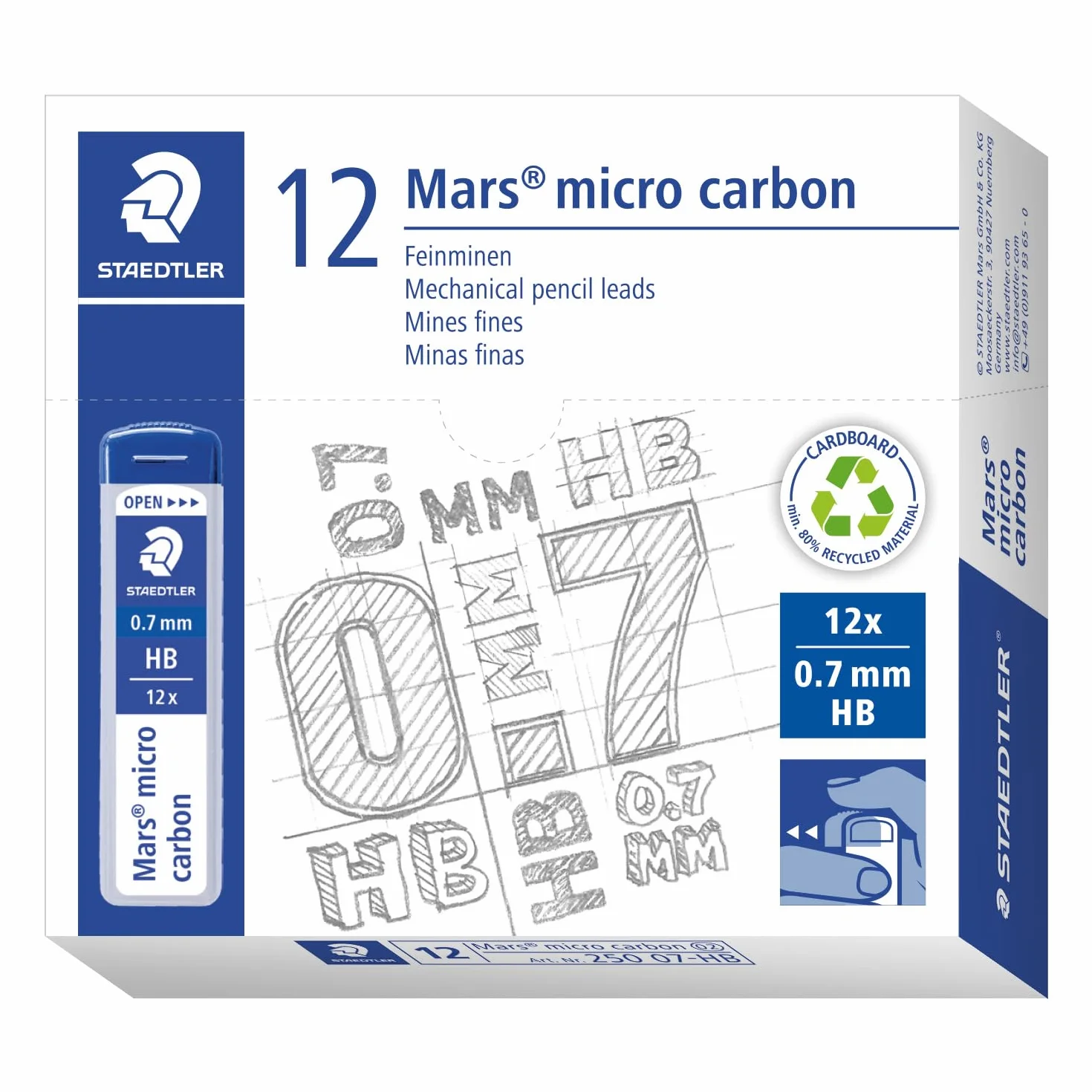 Staedtler Mars Micro Carbon 250 0,7 mm Hb - Custodia 12 conduttori in grafite