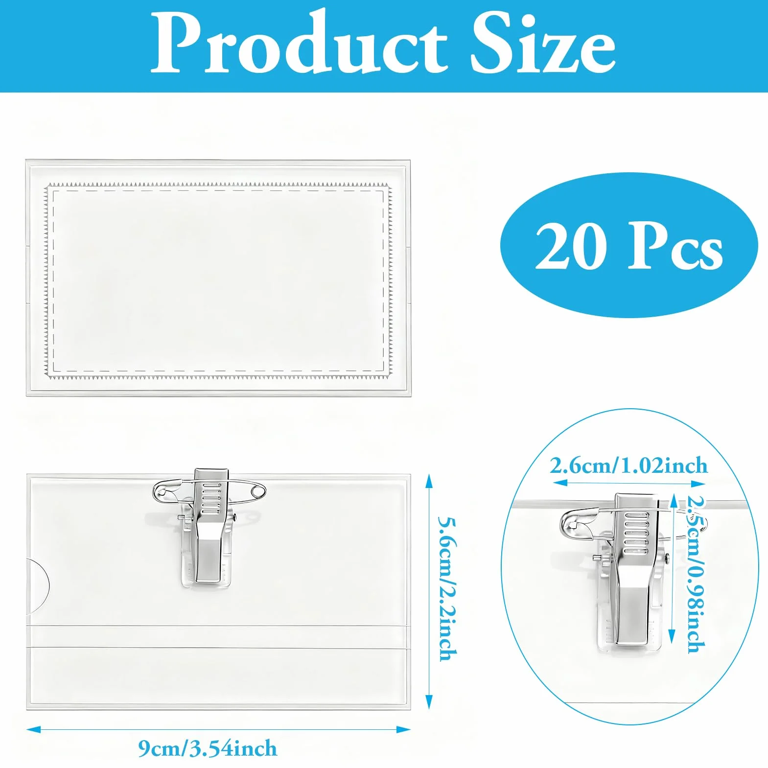 Targhette per nome trasparente 90 x 56 mm con clip e spilla