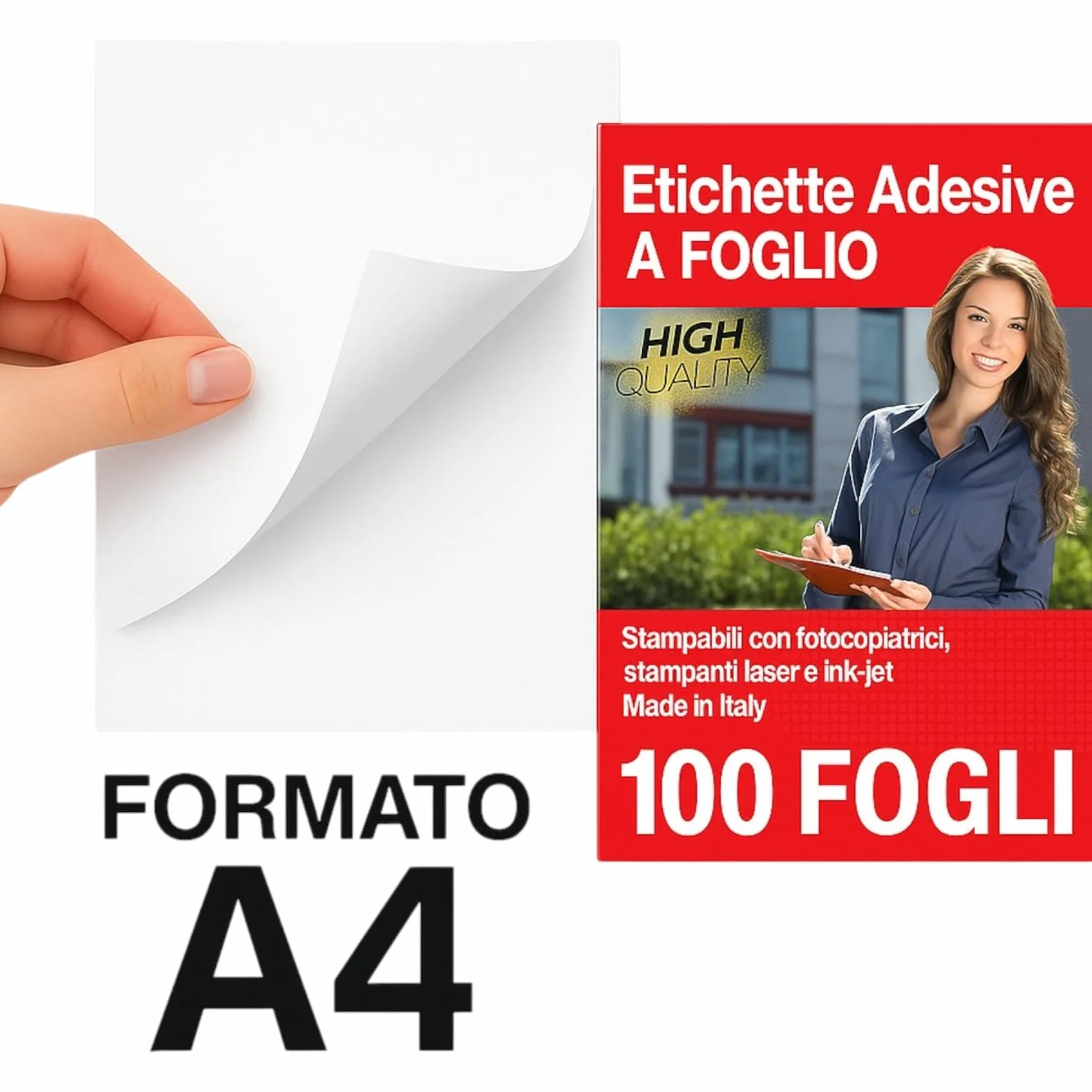 Carta Adesiva Bianca A4 per Stampanti Ink Jet e Laser 100 Fogli