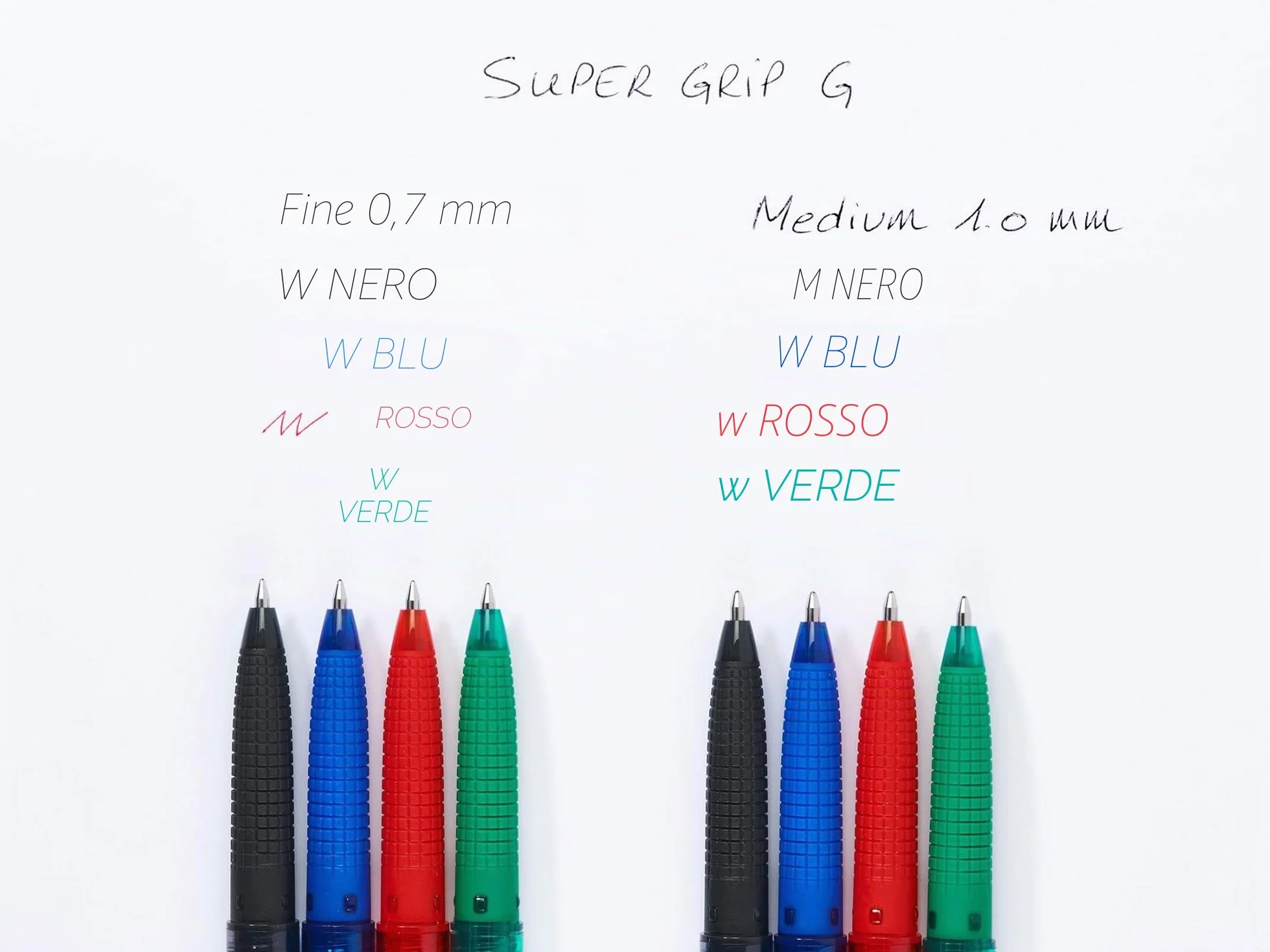 PILOT Set di 12 Penne a sfera Super Grip G Ricaricabile a scatto Punta Media Blu Nero Rosso Verde