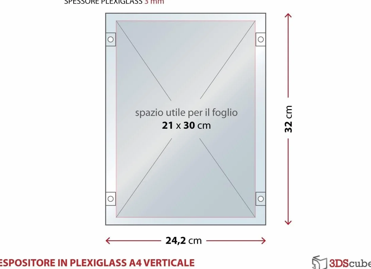 N.2 PEZZI Targa in plexiglass da parete a tasca apribile, porta avvisi e depliant formato A4 verticale 21×30 cm, completa di distanziali in alluminio (2 pezzi)