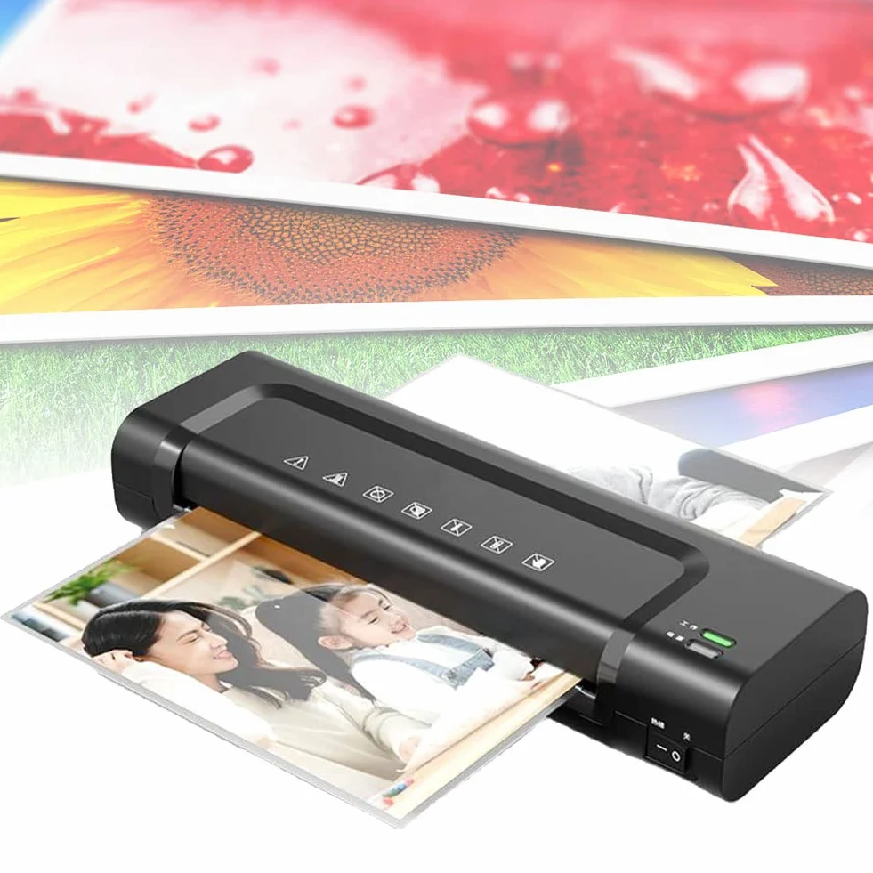KRUZZO Plastificatrice Termica Portatile per laminazione A4, Macchina per sigillare Foto da 360 W, Spessore Massimo di sovrastampaggio 0,5 mm, Riscaldamento rapido e Senza Bolle, per Uso Domestico