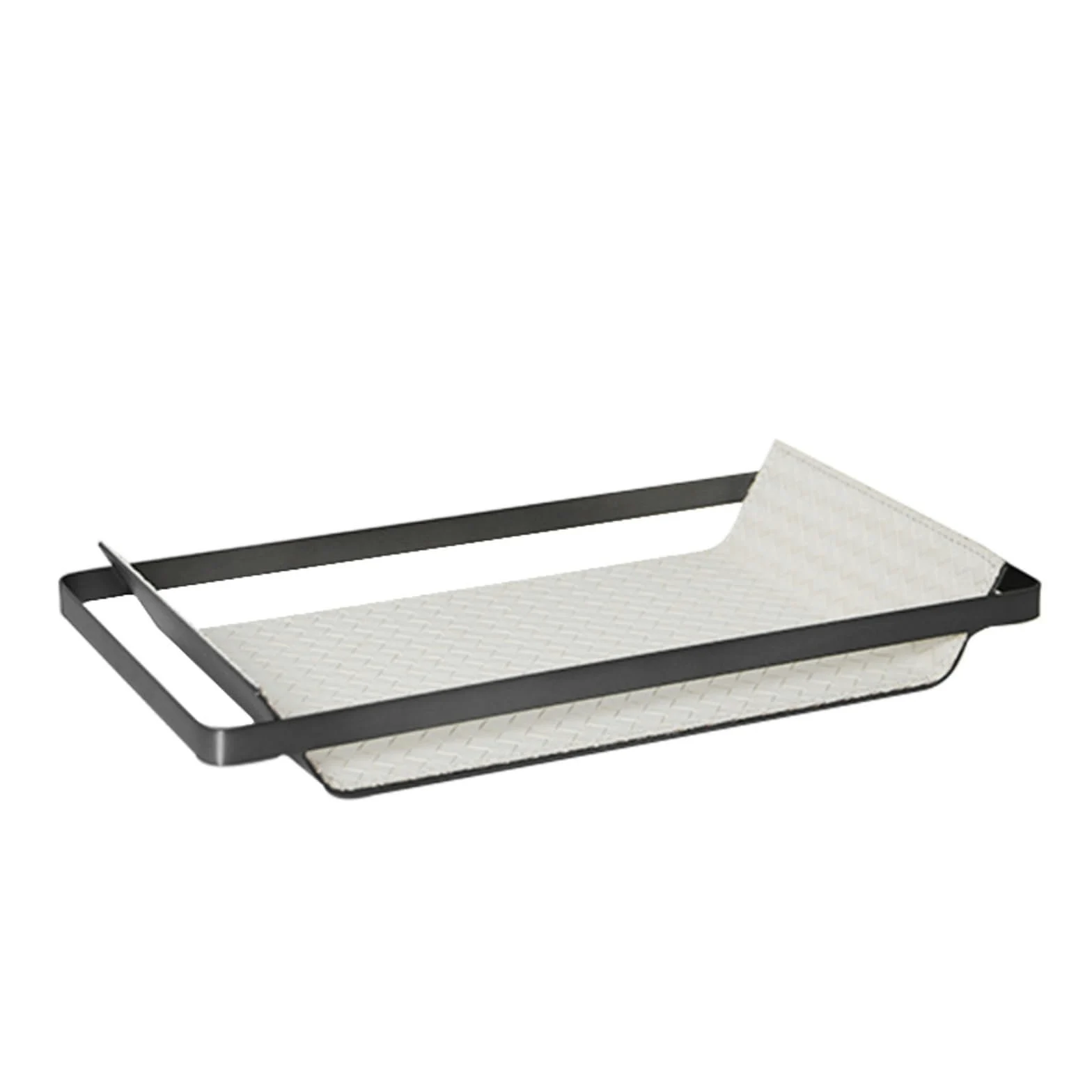 Vassoio da Scrivania Organizer Rettangolare Portadocumenti Vassoio Valet Portaoggetti con Metallo Scuro E Interno Goffrato Design Sobrio E Pannelli, Bianco, Grande 45 27 5cm