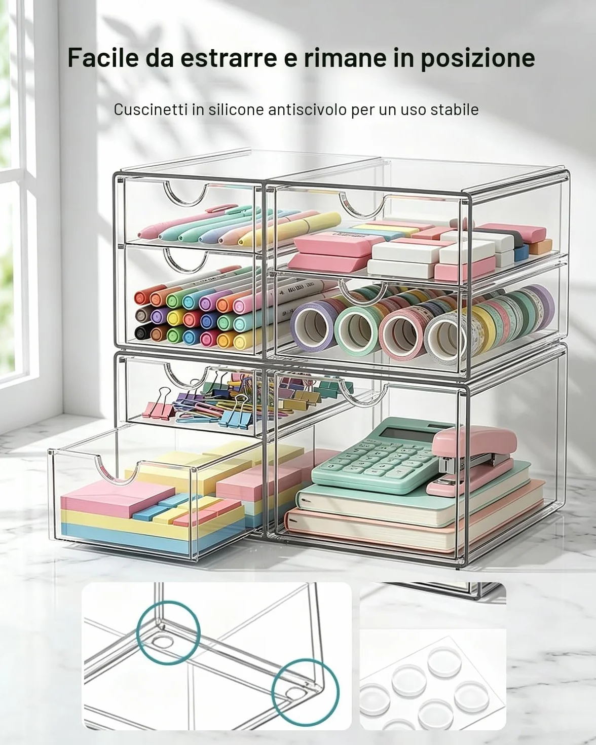 GoMaihe Set di 2 Organizer da Scrivania, Portaoggetti Make-up con 7 Cassetti, Trasparenti, Antipolvere per Trucco, Gioielli, Penne, Cancelleria