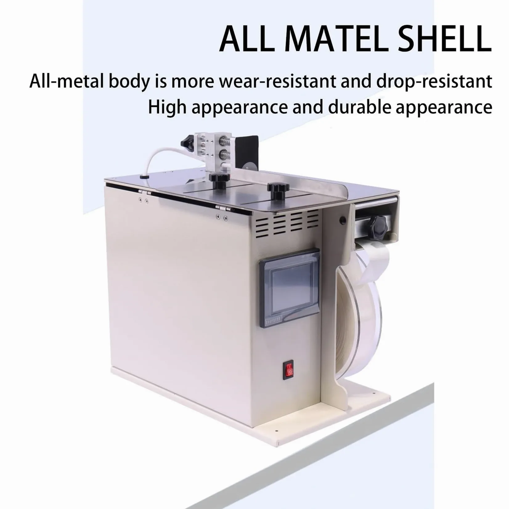 Etichettatrice automatica ad angolo retto, applicatore di etichette angolari con regolazione di velocità e lunghezza, controllo touch screen, corpo in metallo resistente per alimenti e stampa