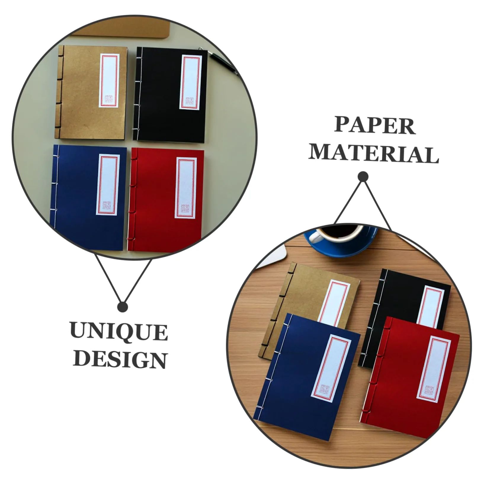NUOBESTY 4pezzi Quaderni di Diario Retrò Copertina Rigida in Stile Cinese Quaderni di Carta Kraft Spessa per Scrittura di Diario e Disegno Wulin Multiuso per Riunioni o Attività Scolastiche