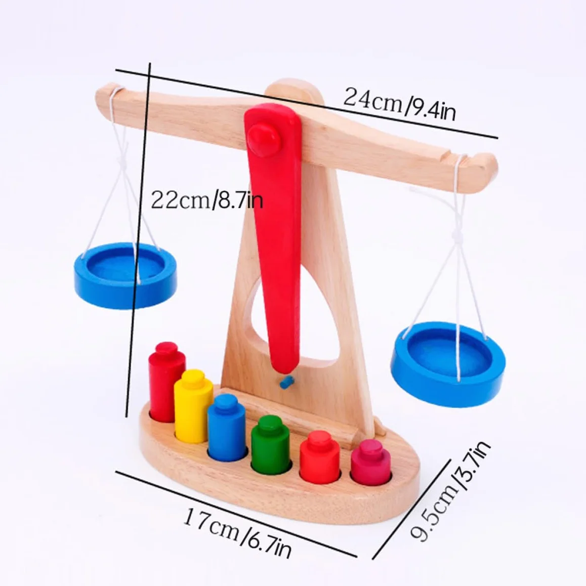 Scala della Bilancia in Legno Toy Matematica Apprendimento Strumenti educativi per Bambini con 6 Pesi, educazione all'apprendimento