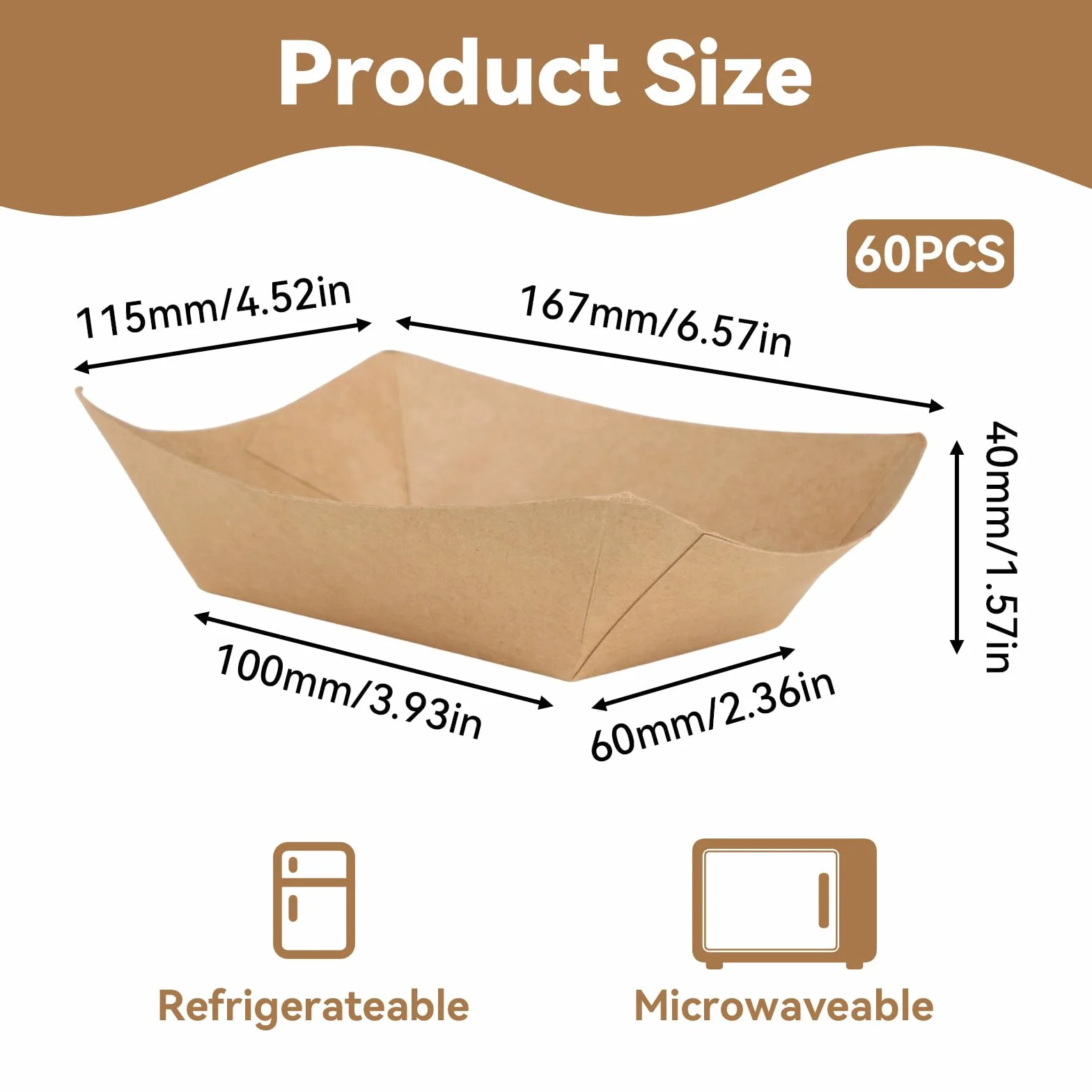 60 ciotole per patatine fritte in cartone 16,7 x 11,5 x 4 cm