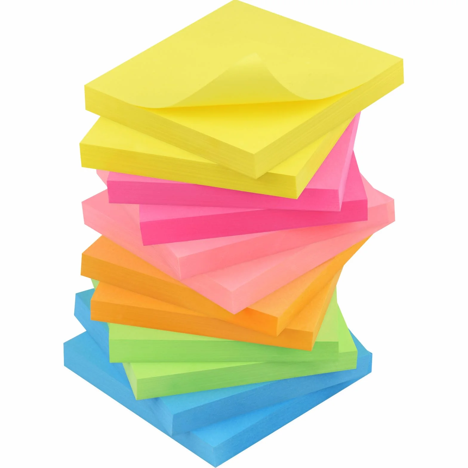 Blocchetti di Foglietti Adesivi Neon 76mm x 76mm, 80 Fogli per Blocco, Promemoria e Annotazione
