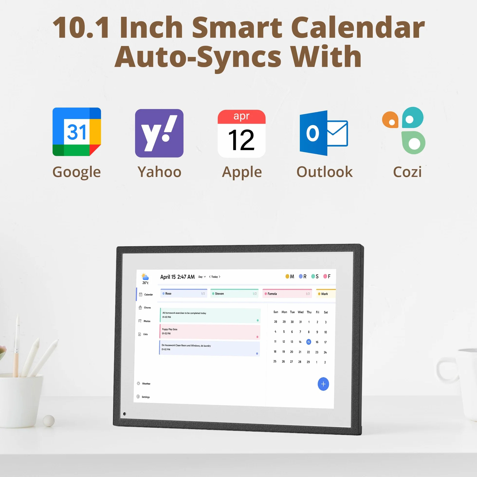 Dragon Touch Calendario, calendario digitale 2025 da 10,1 pollici, agenda da parete per la famiglia, touchscreen interattivo Full HD 1080p, grafico intelligente delle faccende e organizzazione