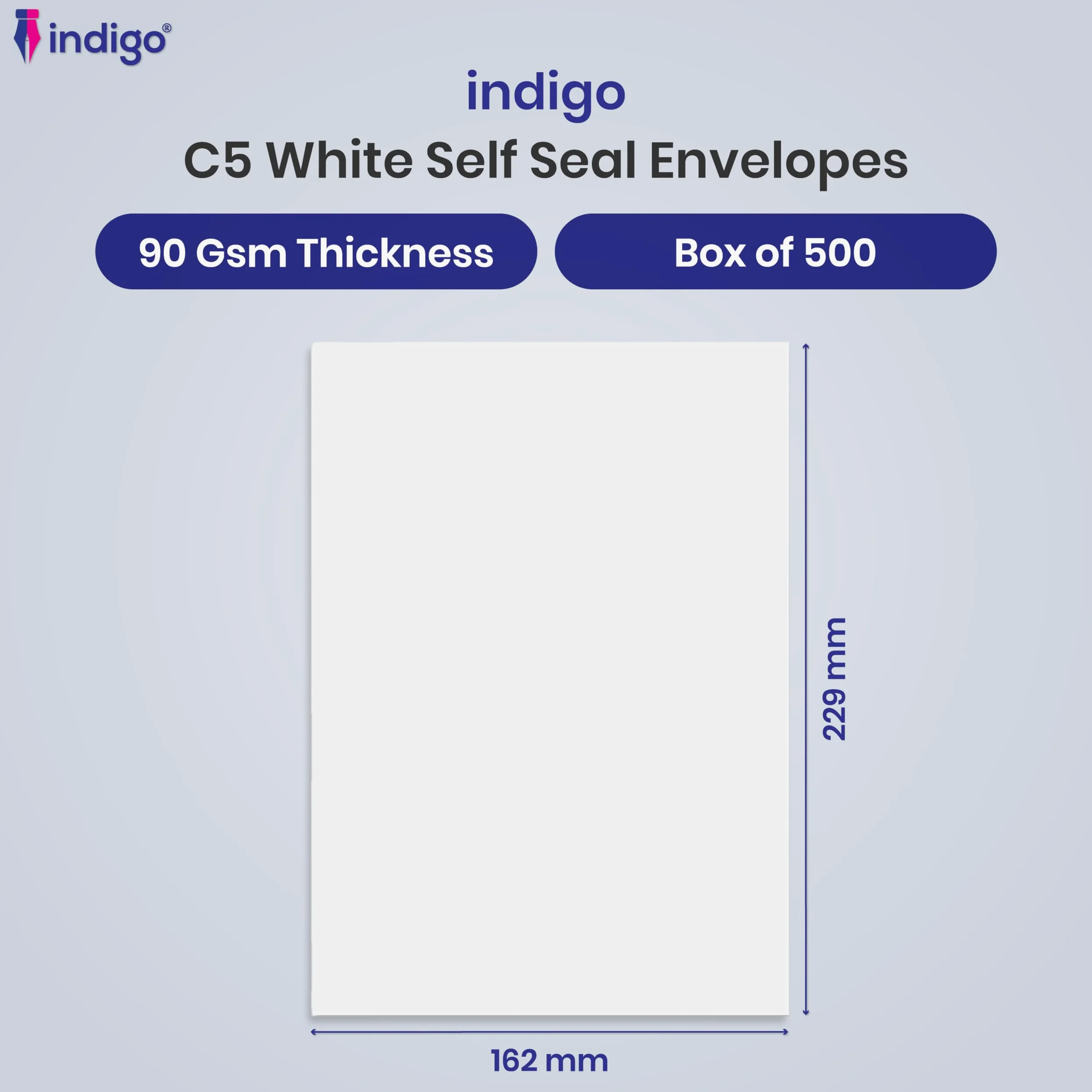 Indigo C5 - Buste autosigillanti, 229 x 162 mm, confezione da 500 pezzi, colore: Bianco