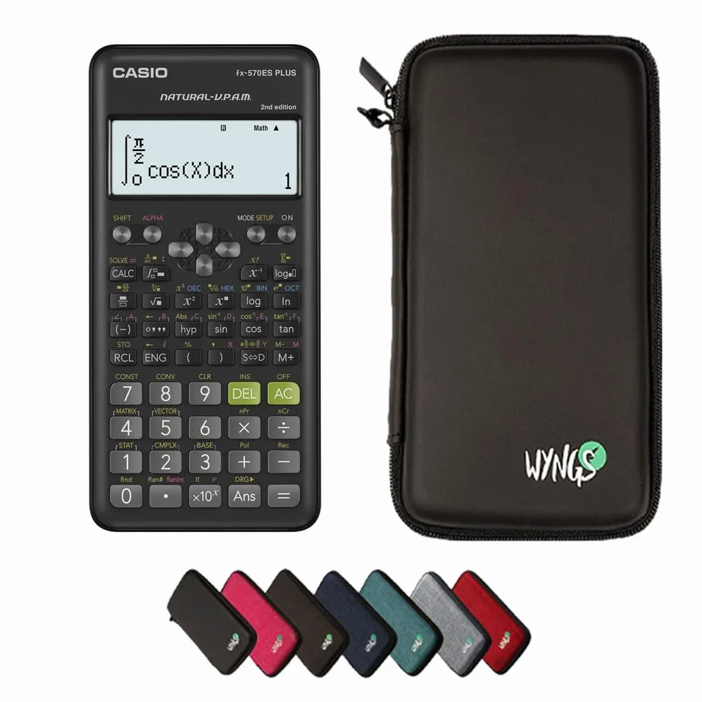 Casio fx-570ES Plus 2nd edition con Custodia Protettiva WYNGS inclusa Nero - Calcolatrice Scientifica - Pacchetto Base