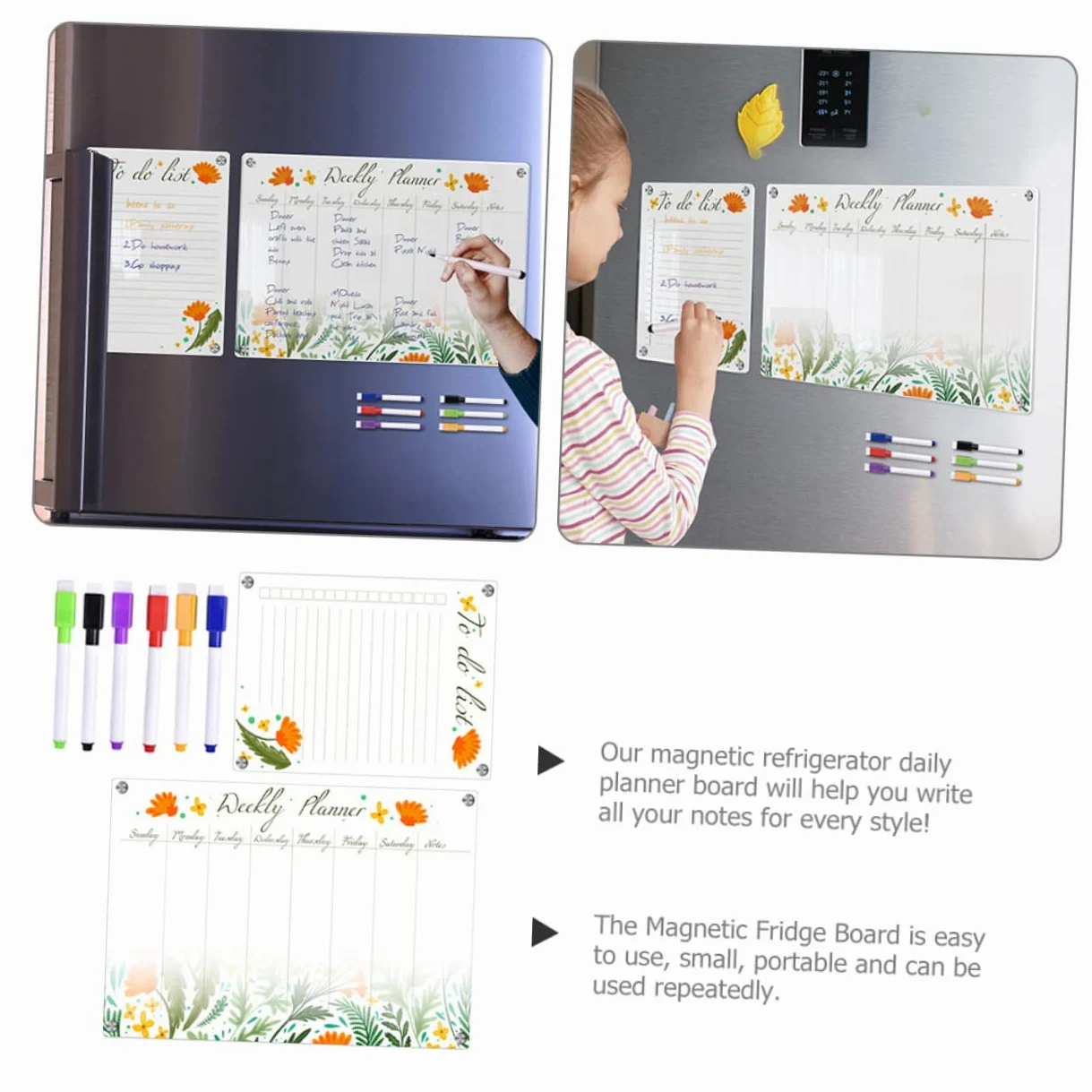 Housoutil Planner Magnetico Frigorifero in Acrilico Trasparente Riutilizzabile e Portatile Calendario Settimanale e Spazio per Messaggi per Pianificazione Quotidiana e Condivisione