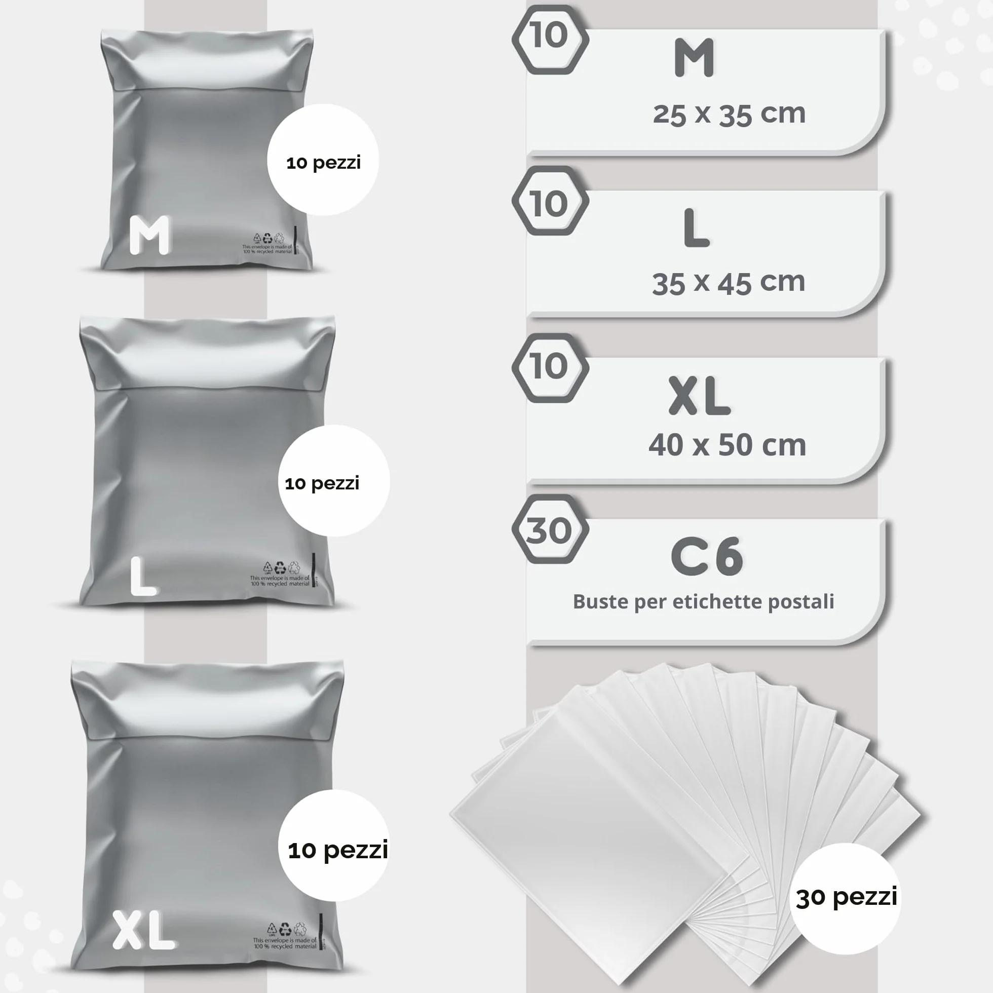 Buste per Spedizioni Vinted Set da 30 pezzi M L XL Sacchetti Spedizione Buste Plastica Imballaggio