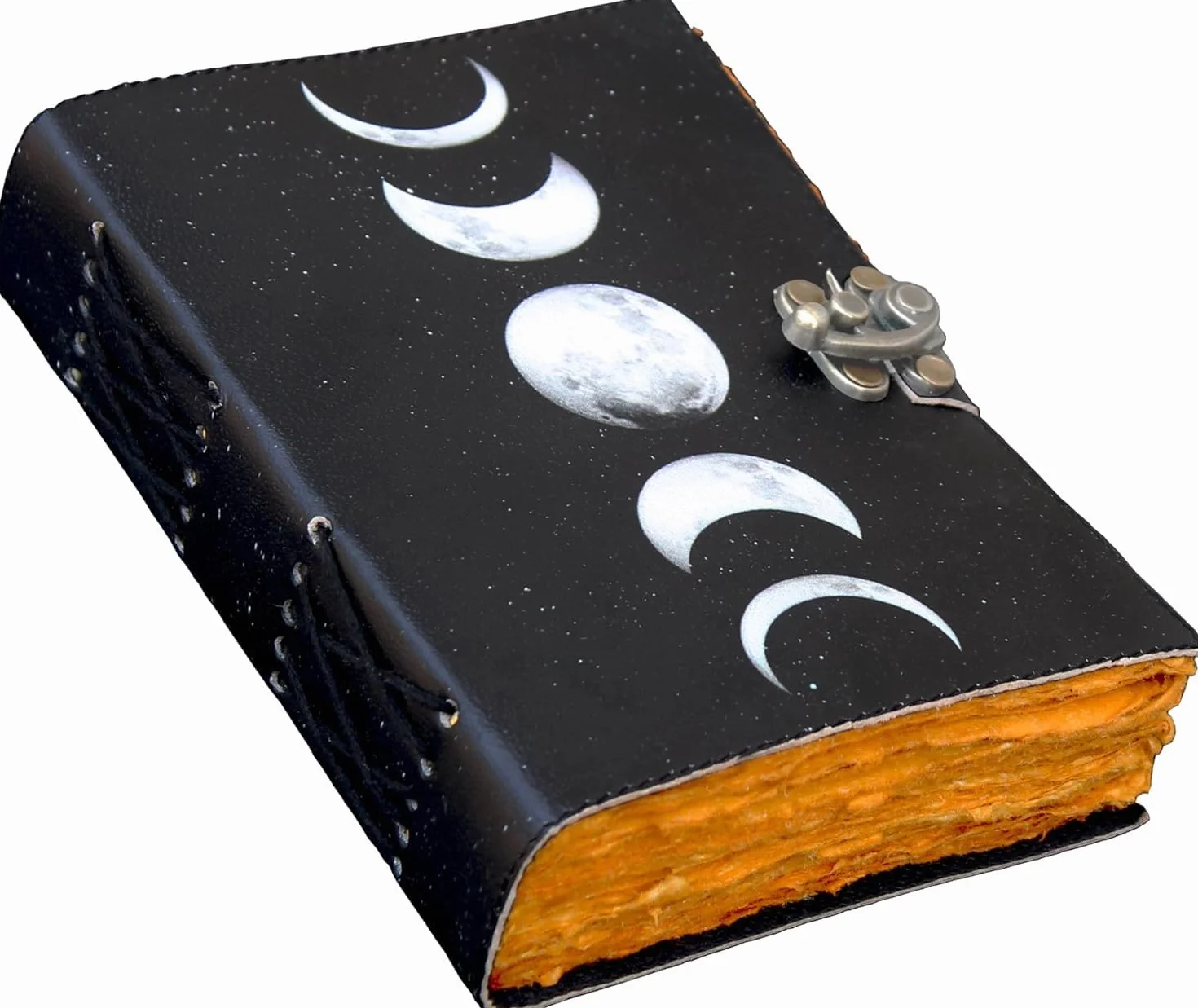 Grimoire Moon Phases Magia Libro delle Ombre, forniture di stregoneria, diario rilegato in pelle, diario vintage, libro incantato delle ombre, diario vintage, diario, diario di libri (10 x 7, bianco)