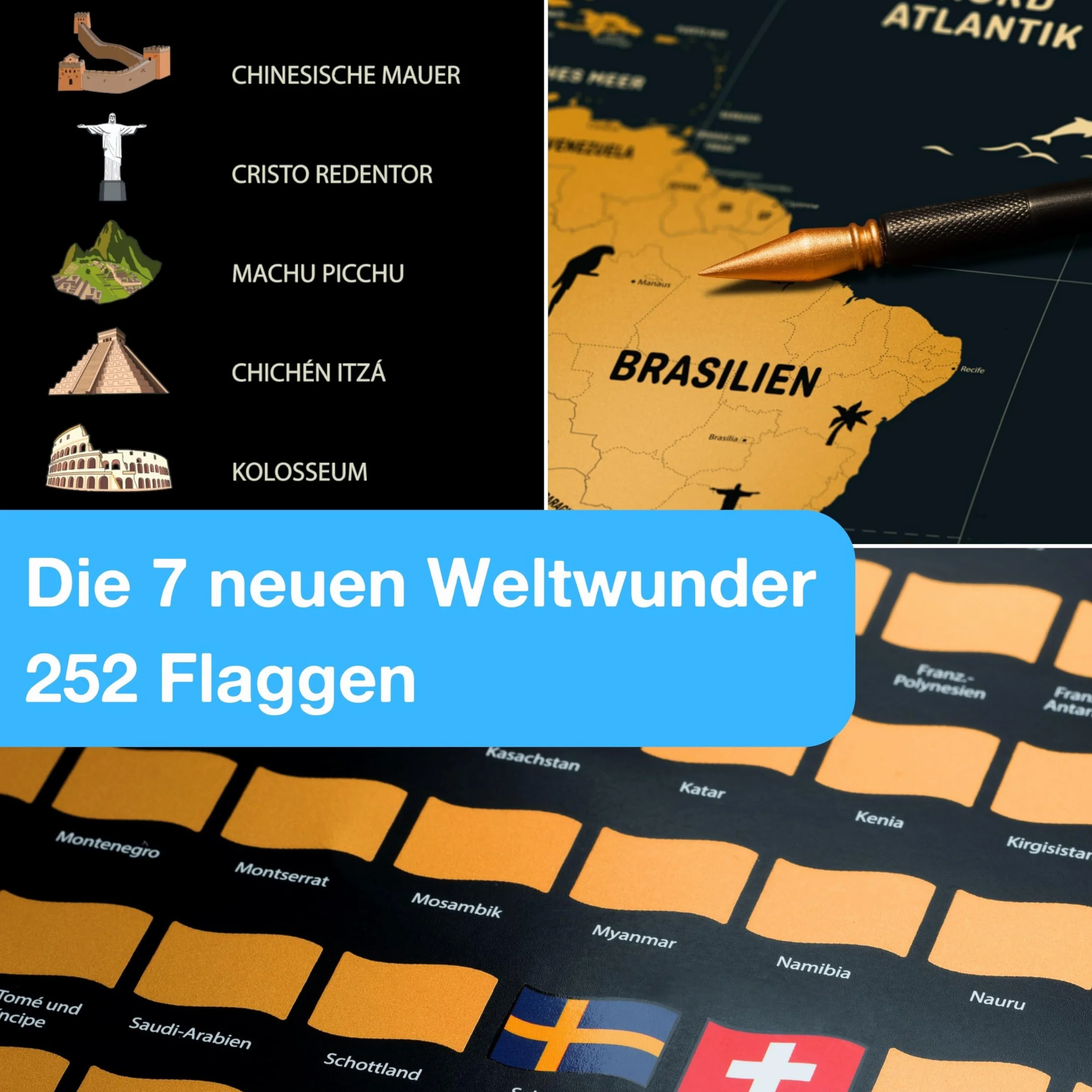 envami® Mappa del mondo da grattare XXL con accessori, in tedesco, 80 x 60 cm, prodotta in Germania, mappa del mondo da grattare, mappa del mondo da grattare