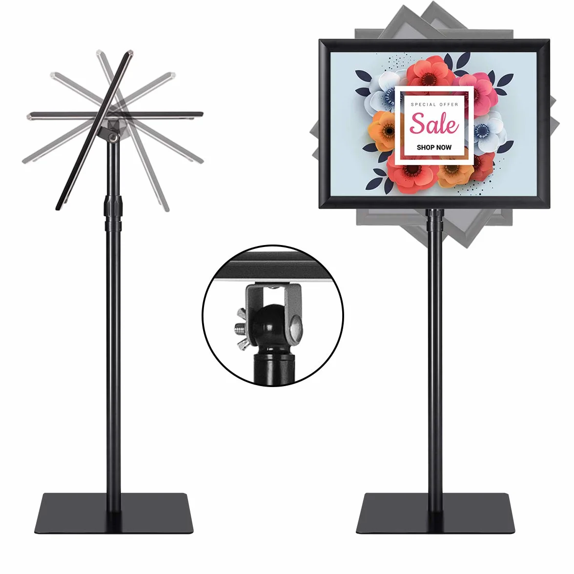 COSTWAY Espositore da Pavimento per Poster A3 Girevole 360° Regolabile in Altezza Nero