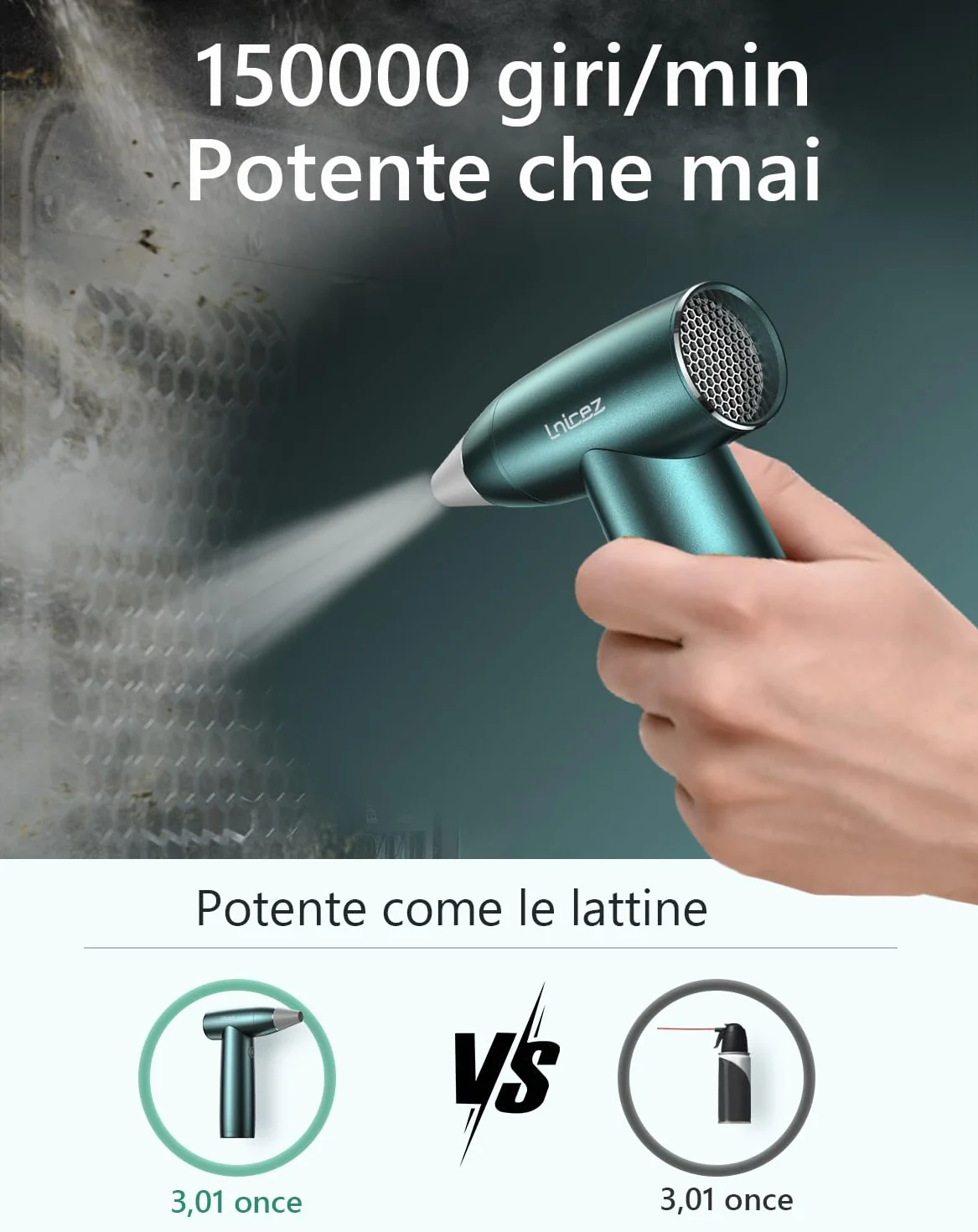 aria compressa elettrico 150000 RPM rimuovi polvere aria compressa 【Potente motore senza spazzole e senza nucleo】 【Elegante tutto in metallo】air duster un'alternativa all' aria compressa spray per pc