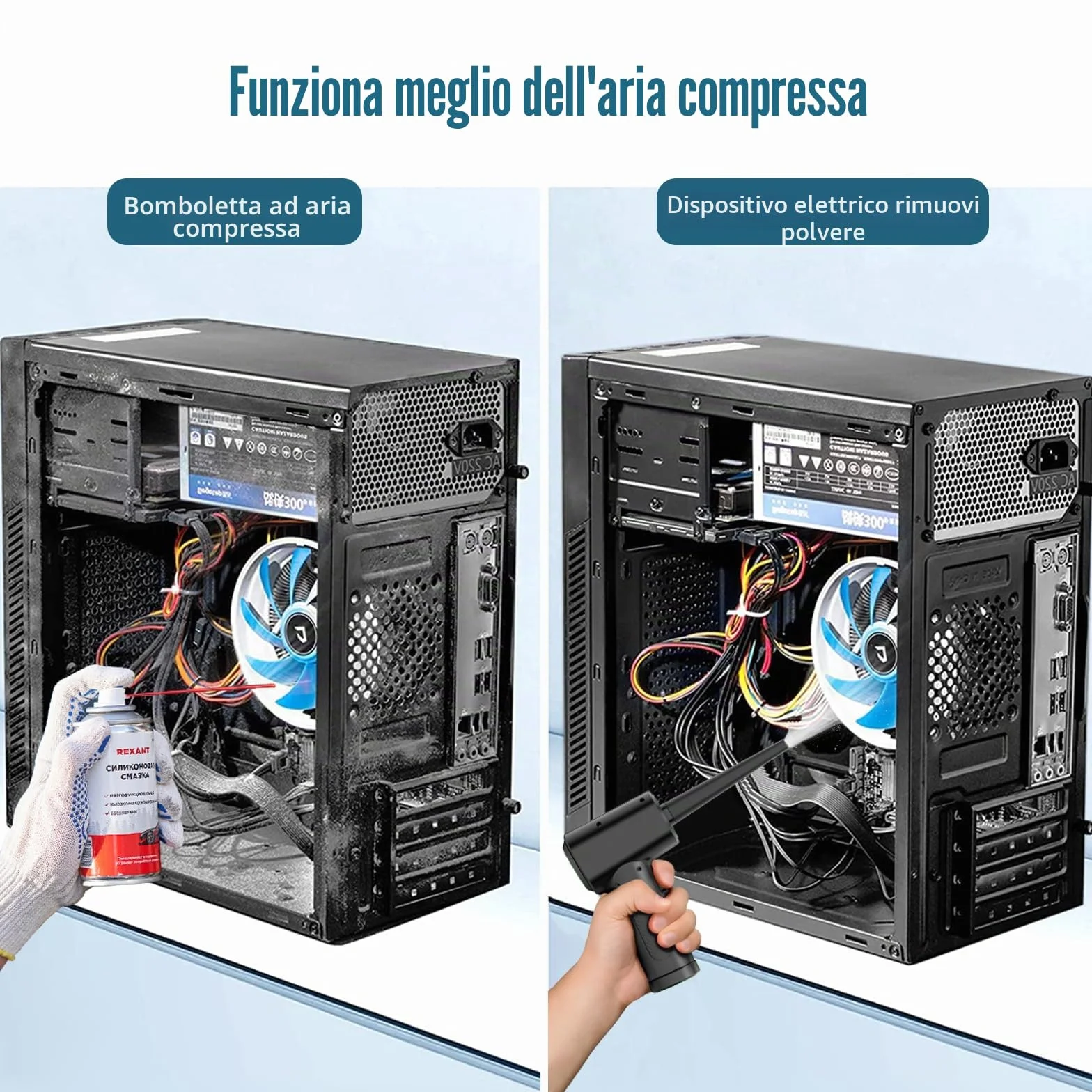 LUCKEA Aria Compressa Elettrico Rimuovi Polvere - 3 Velocità Air Duster Mini Soffiatore Aspiratore a Batteria 6000 mAh, Kit Pulizia PC Tastiera Auto, Alternativa Allo Bomboletta Aria Compressa Spray