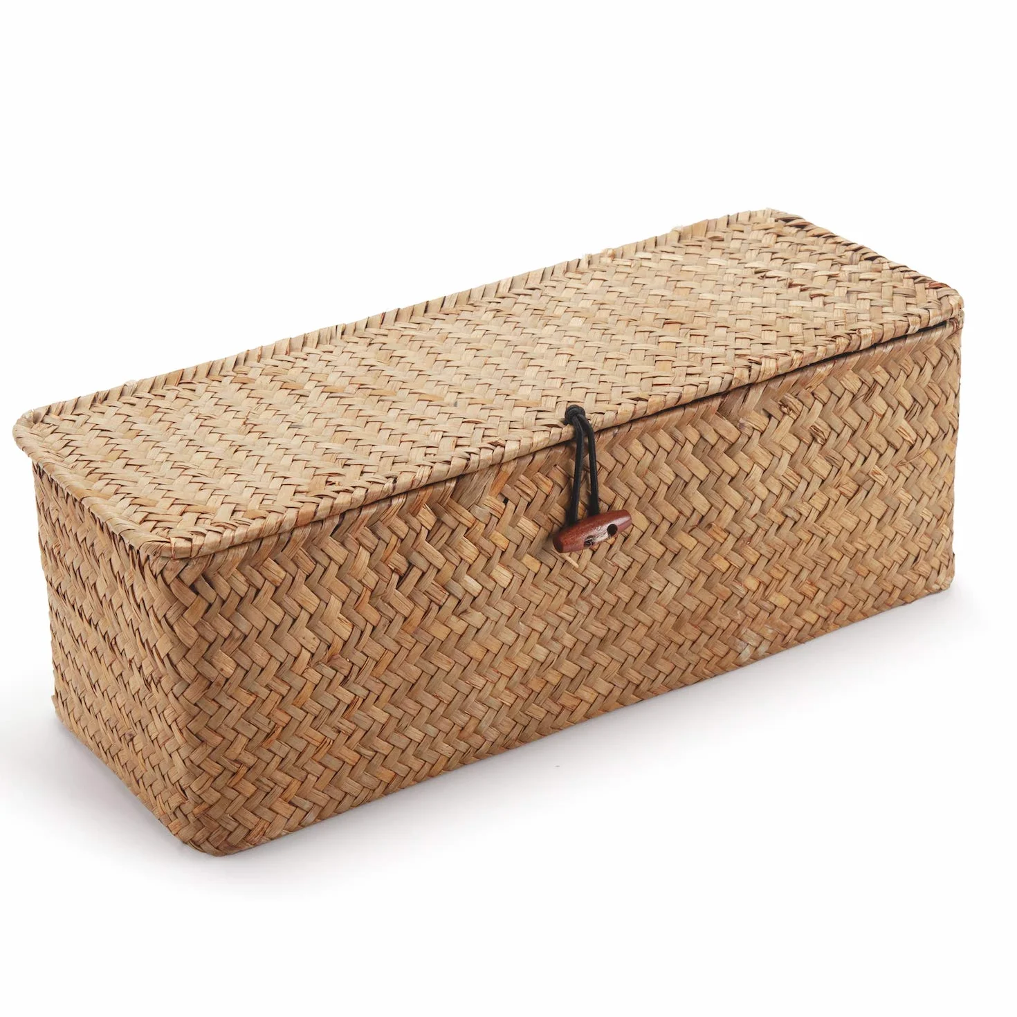 Cesta Portaoggetti Seagrass con Coperchio Scatola di Vimini Rettangolare con Scomparti per Organizzare Giocattoli di Snack di Carta Igienica Naturale (42cm x 14cm x 14cm)