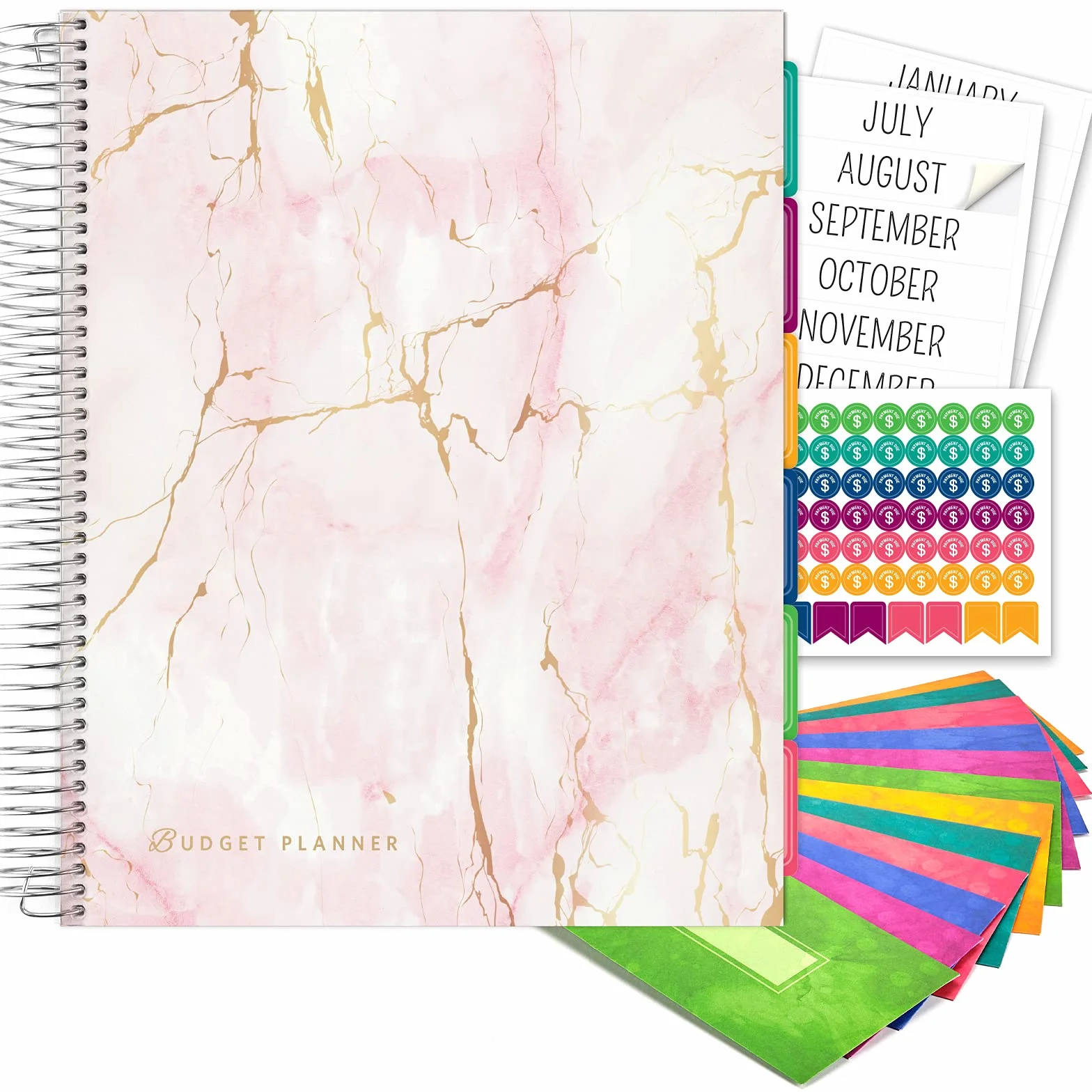 Global Printed Products Agenda per bilancio e mensile con 12 buste e tasche. Taccuino per tenere traccia delle spese e agenda finanziaria per controllare i tuoi soldi, 21,6 x 27,9 cm, marmo rosa