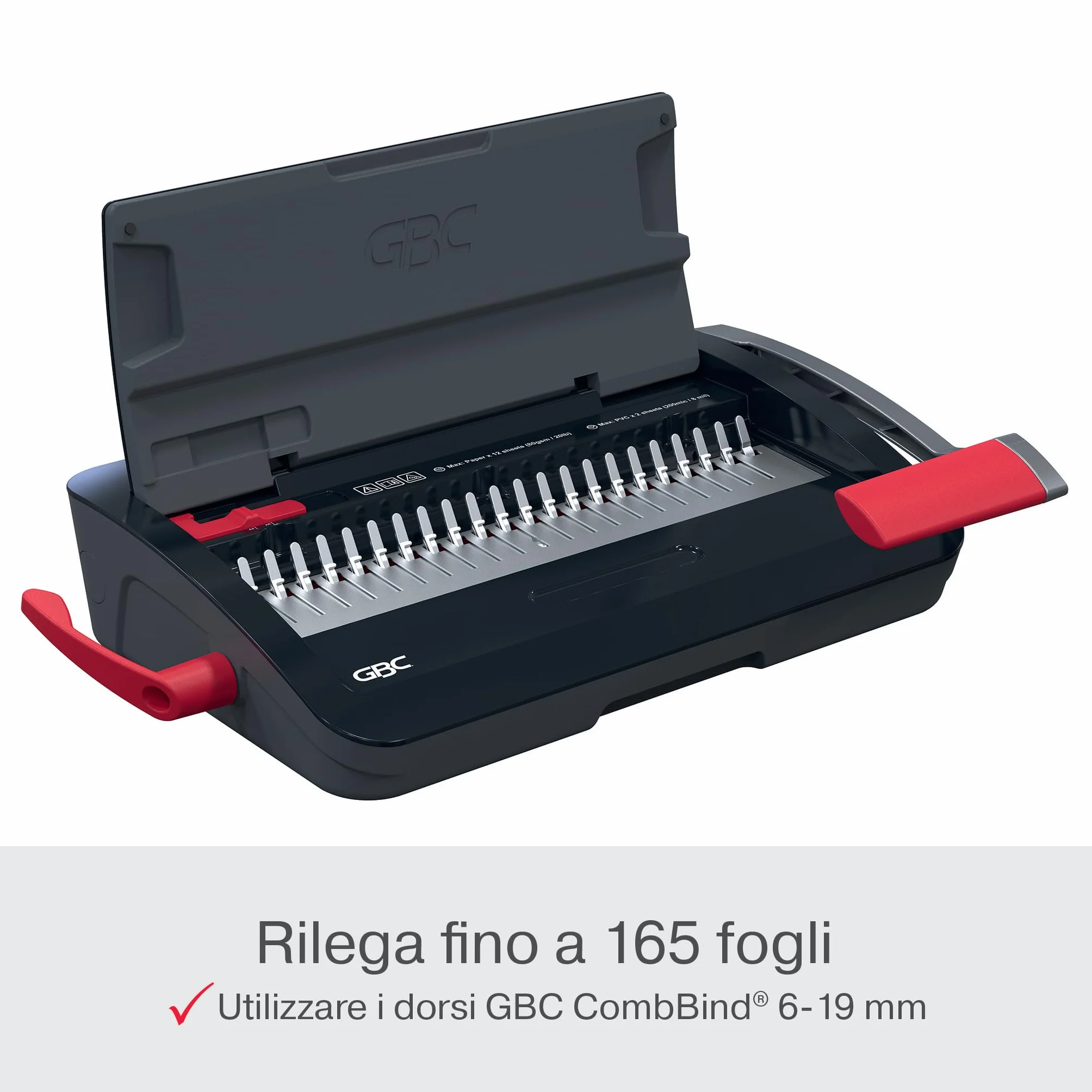 GBC CombBind CB12 Rilegatrice Manuale - Rilega 165 fogli A5/A4, design compatto e leggero, perfora 12 fogli, nero/argento, 4410060