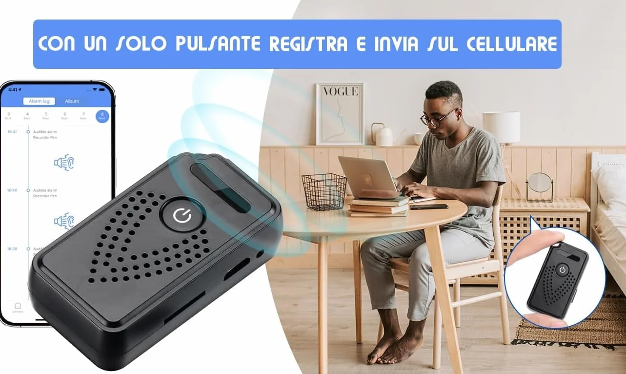 Registratore Vocale Digitale Professionale con Controllo Remoto via Wi-Fi e Trasferimento File a Distanza su smartphone (King Guard F1)
