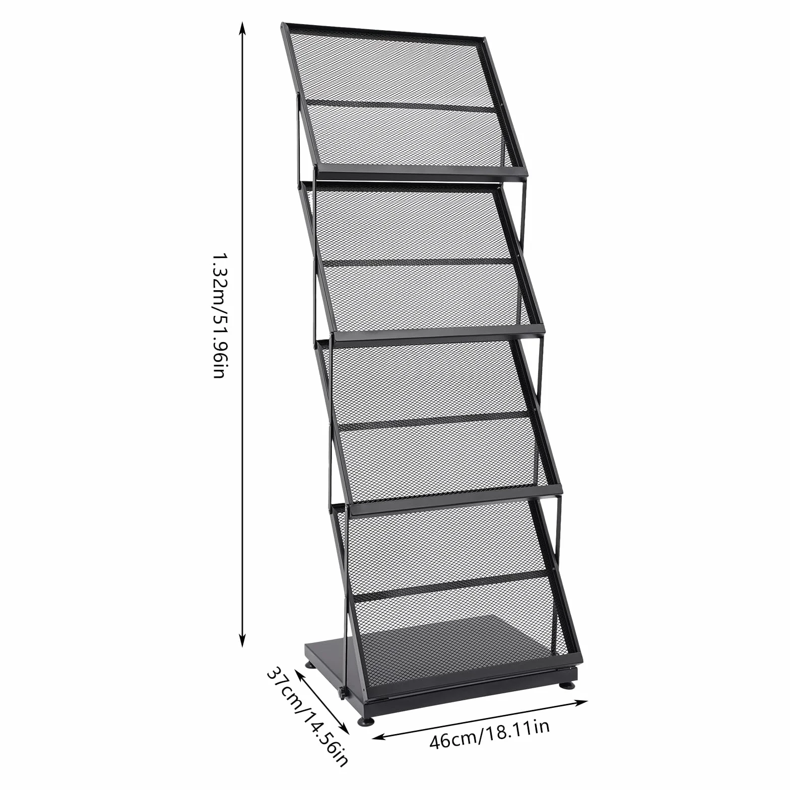Espositore pieghevole A3 4 livelli nero 46x37x132cm, struttura in ferro antiruggine, capienza elevata per casa, ufficio e fiere