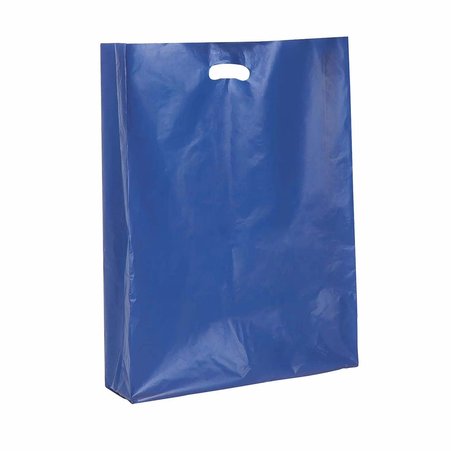 BUSTE 35+10x50 cm. BLU SHOPPER SACCHETTI FUSTELLA FAGIOLO ROBUSTO 60my con Manico a Soffietto (100)