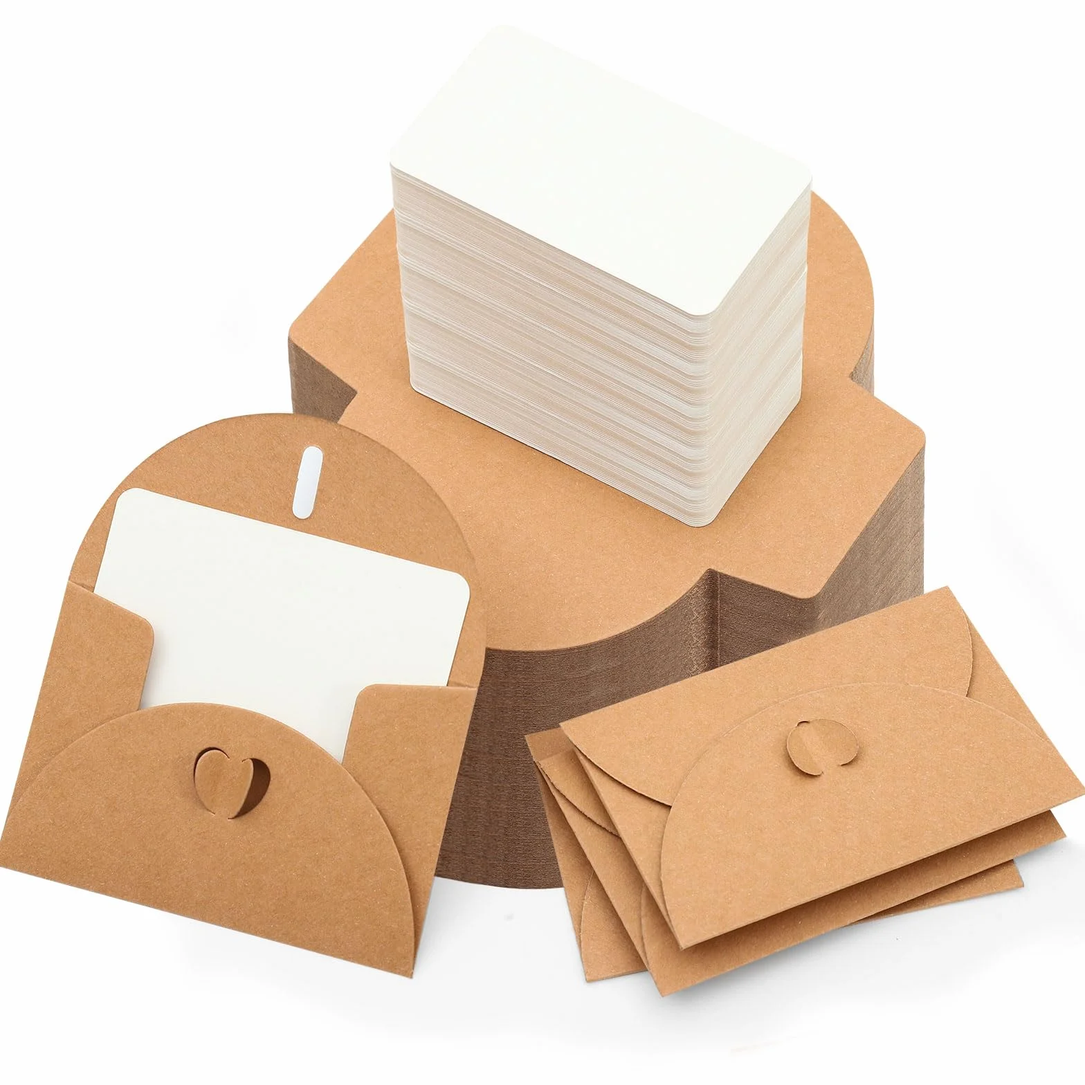 Buste di Carta Kraft 10.5x7cm con Carte Bianche, Chiusura a Cuore Farfalla per Regali Fai da Te