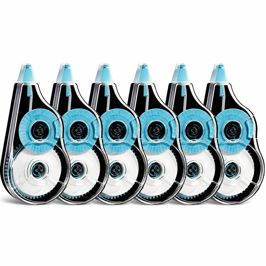 KYLOS Bianchetto a Nastro 12M x 5Mm Correttore con Cappuccio Protettivo Blu-Nero 6 Pezzi