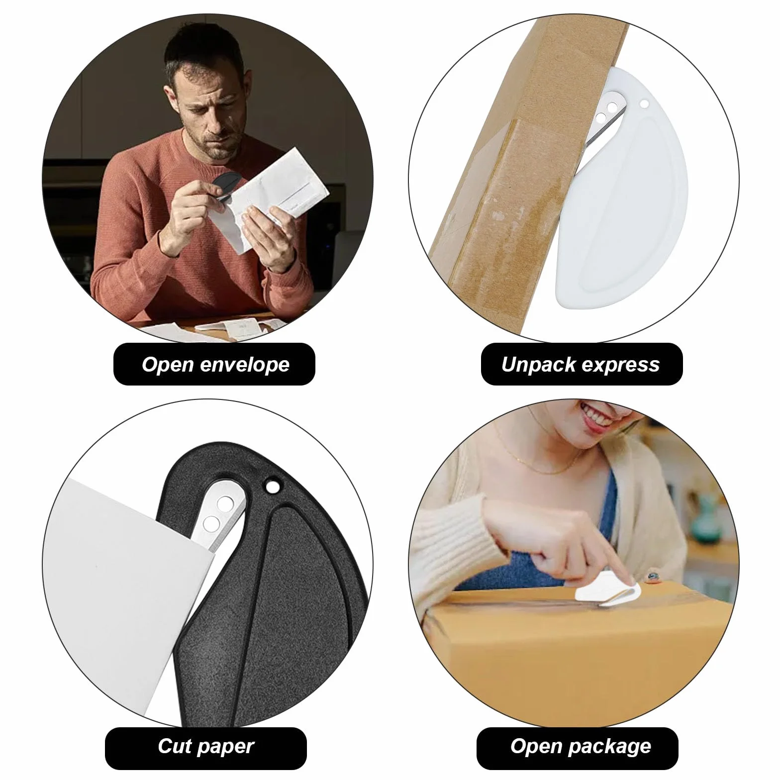 Mini Tagliacarte da Scrivania in Plastica con Lama in Metallo, 20 Pezzi Apribuste per Tagliare Pacchi e Carta