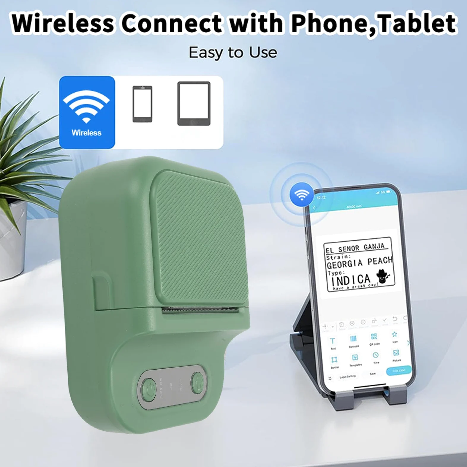Sxhlseller Mini Stampante per Etichette, Etichettatrice 203 DPI, Stampante Termica Portatile con App Versatile per Piccole Imprese, Casa, Logo, Ufficio, Scuola (GREEN)