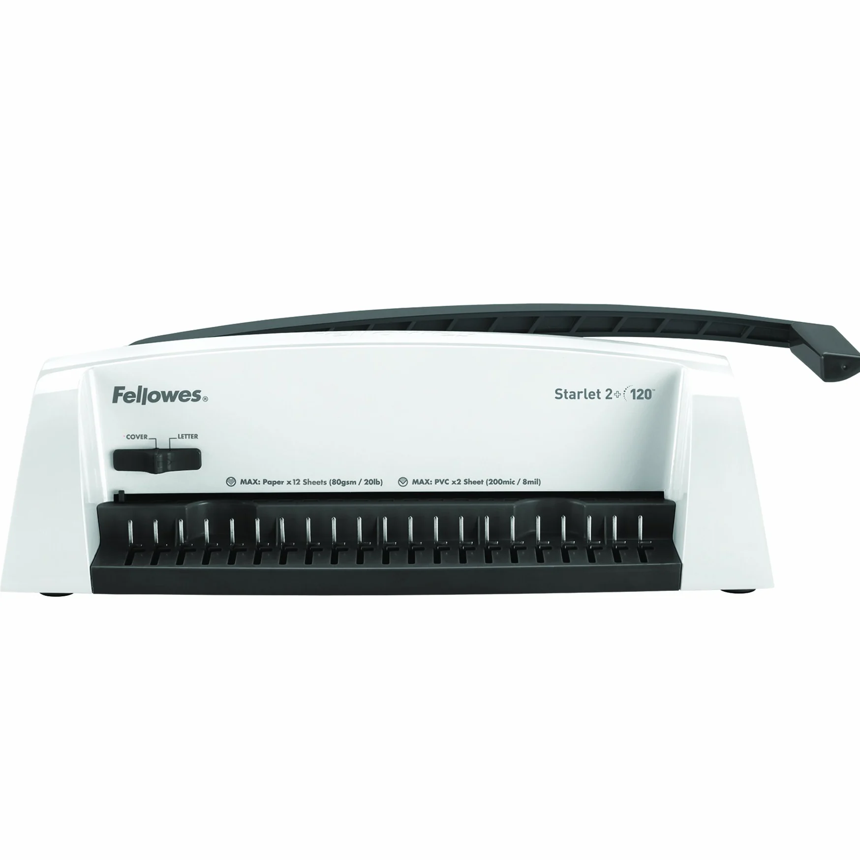 Fellowes 5227901 Rilegatrice Dorsi Starlet 2+, 12 Fogli & 5376001 Copertine per Rilegatura in PVC Trasparente, Formato A4, 150 Micron, Confezione da 100 Pezzi